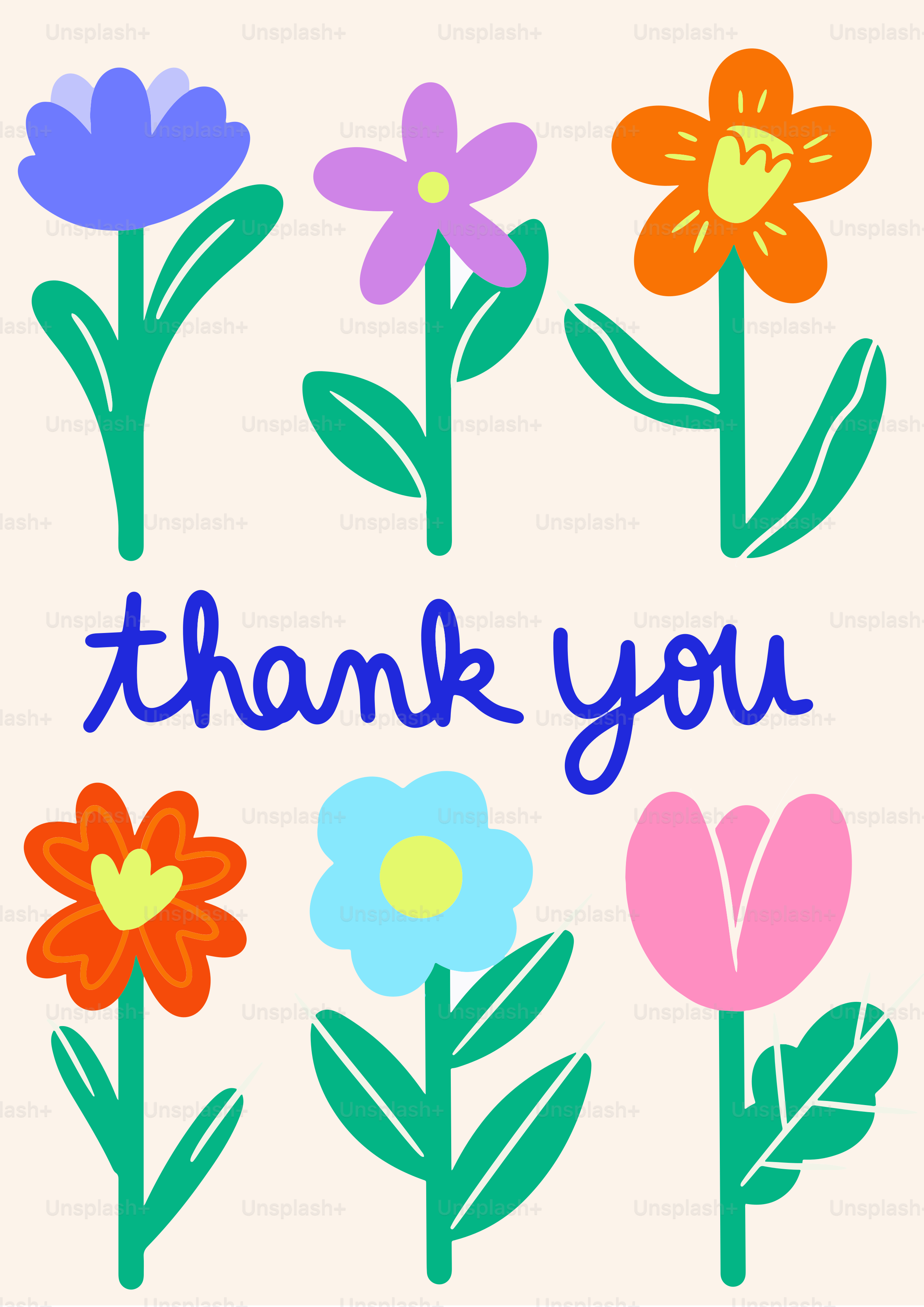 A thank card with colorful flowers and the words thank you