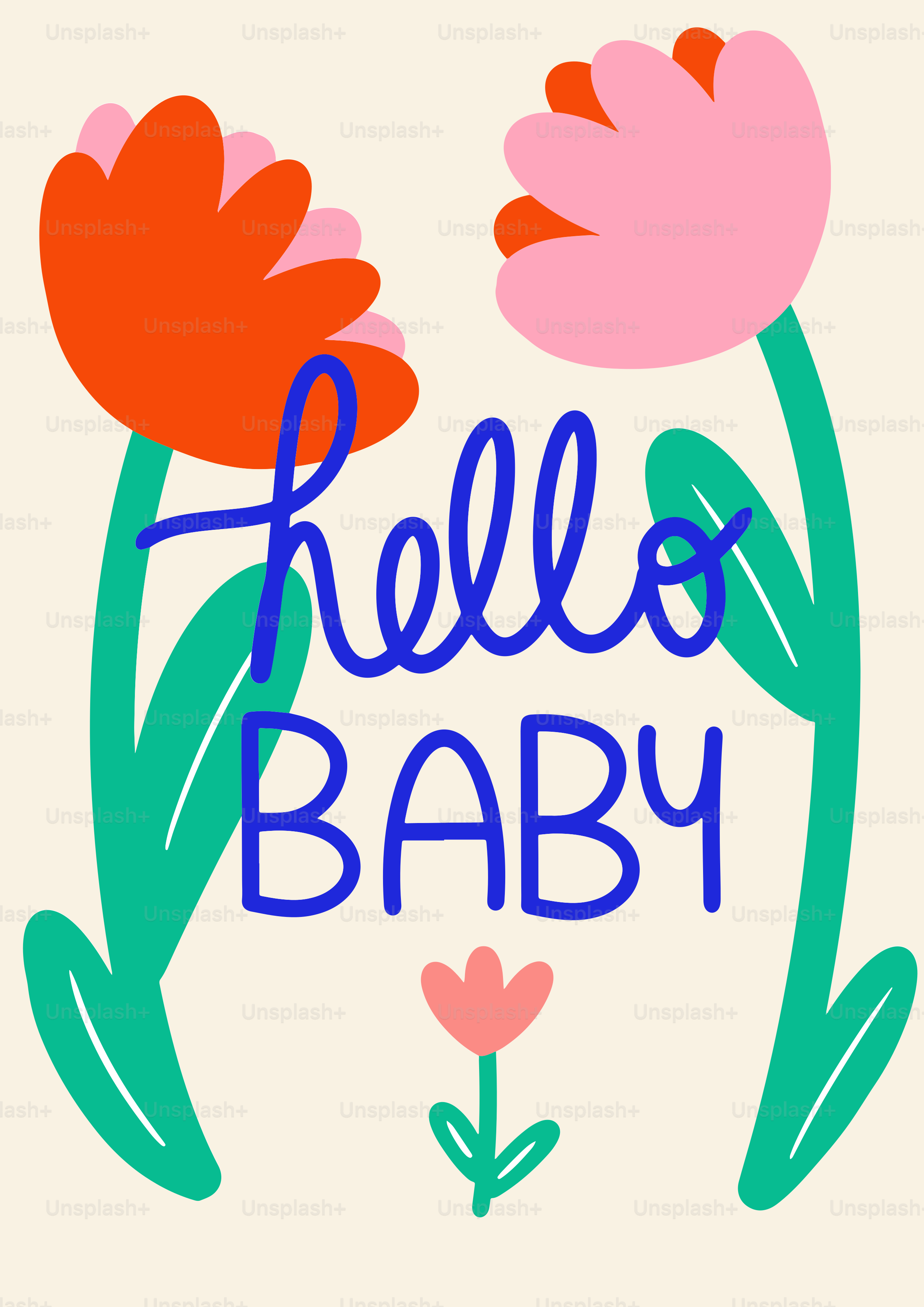 Une carte bonjour bébé avec des fleurs et les mots bonjour bébé