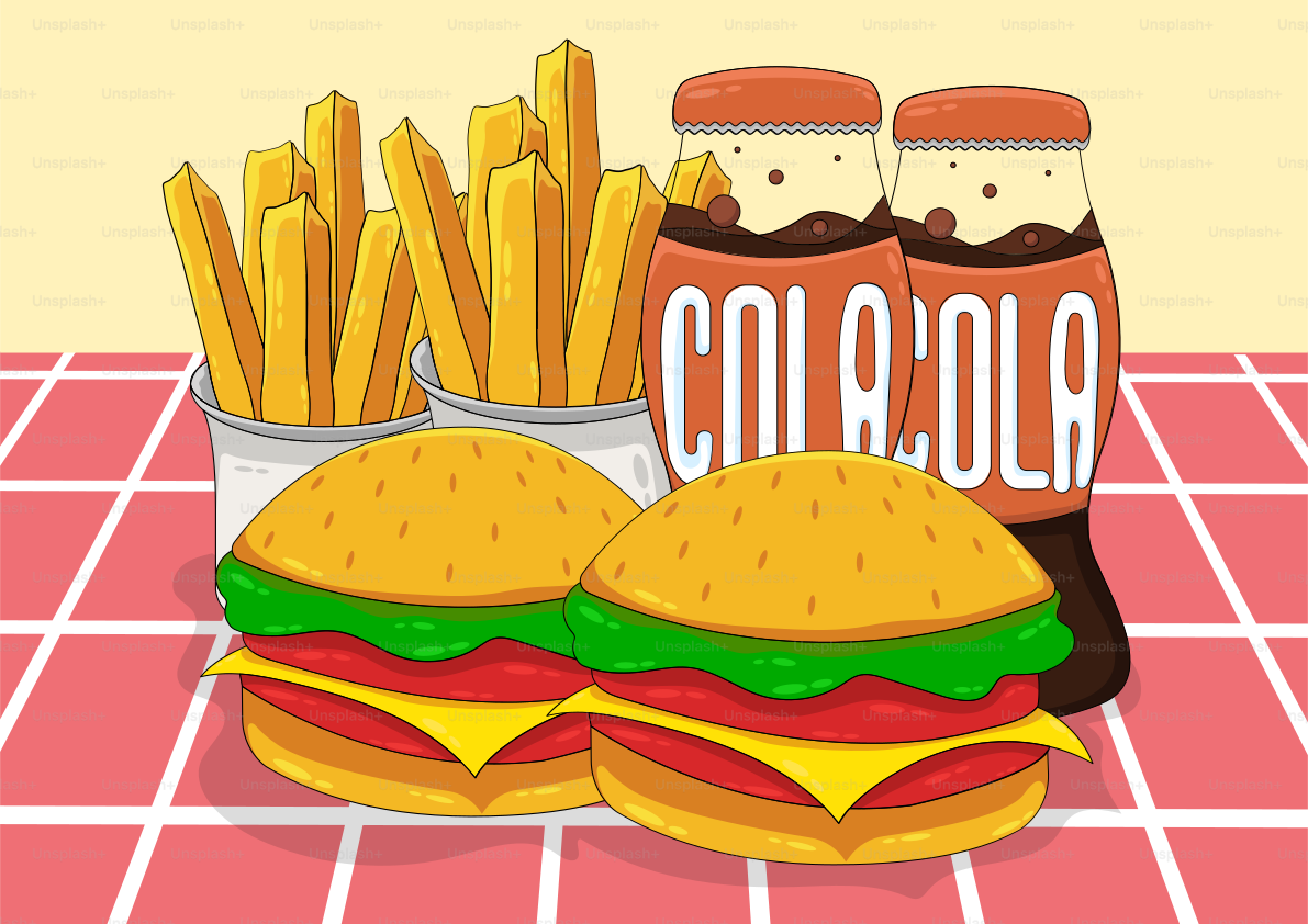 A hamburger and french fries on a table