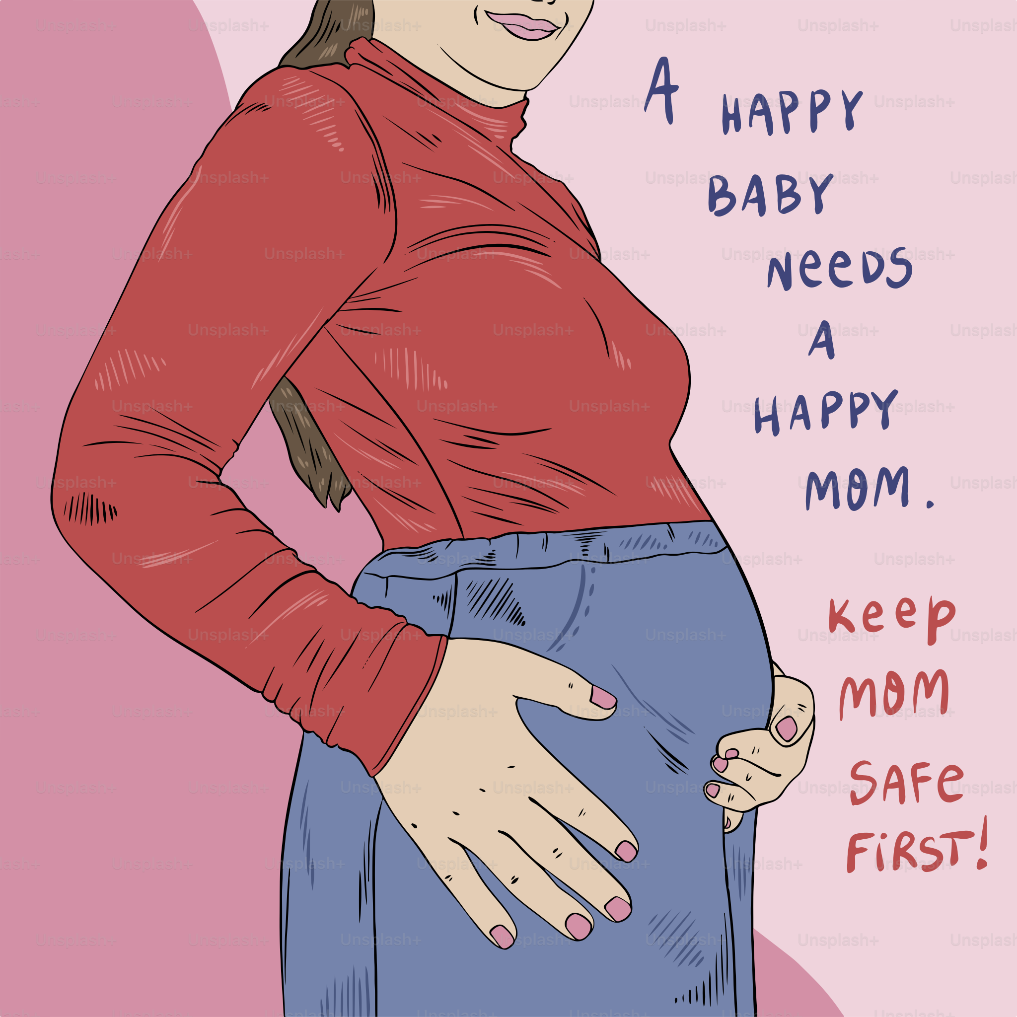 A drawing of a woman with her hands on her stomach