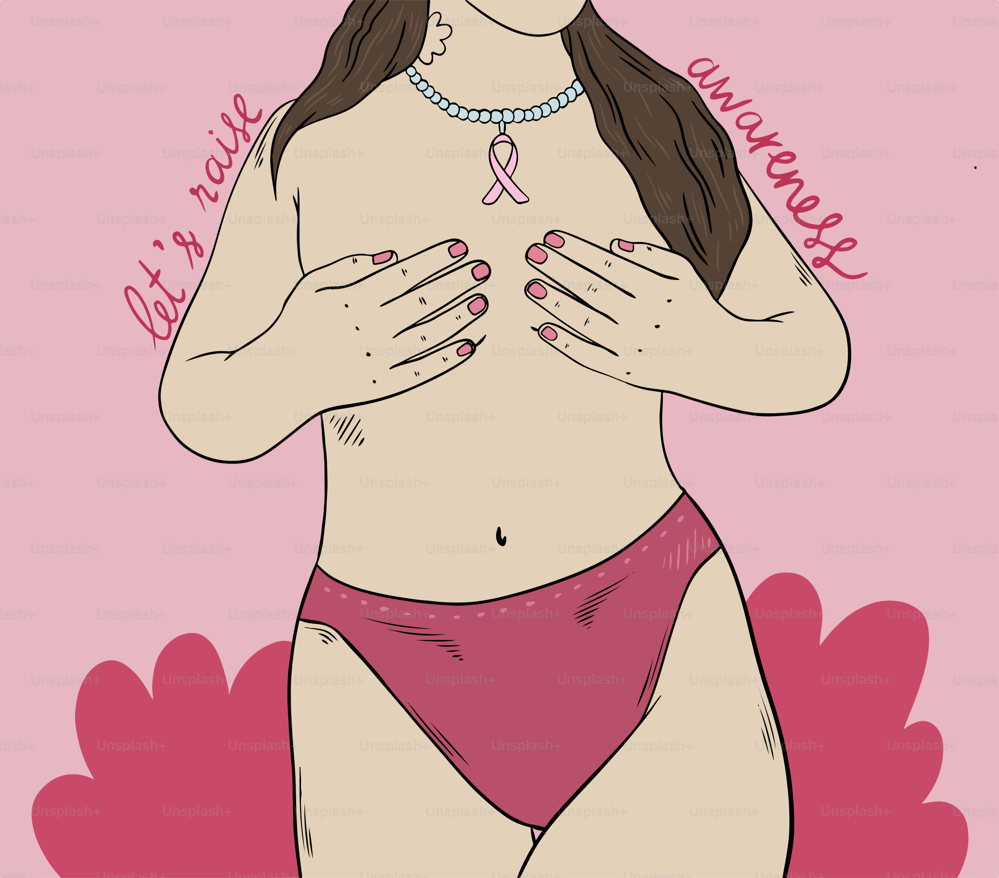 A drawing of a woman in a pink bikini
