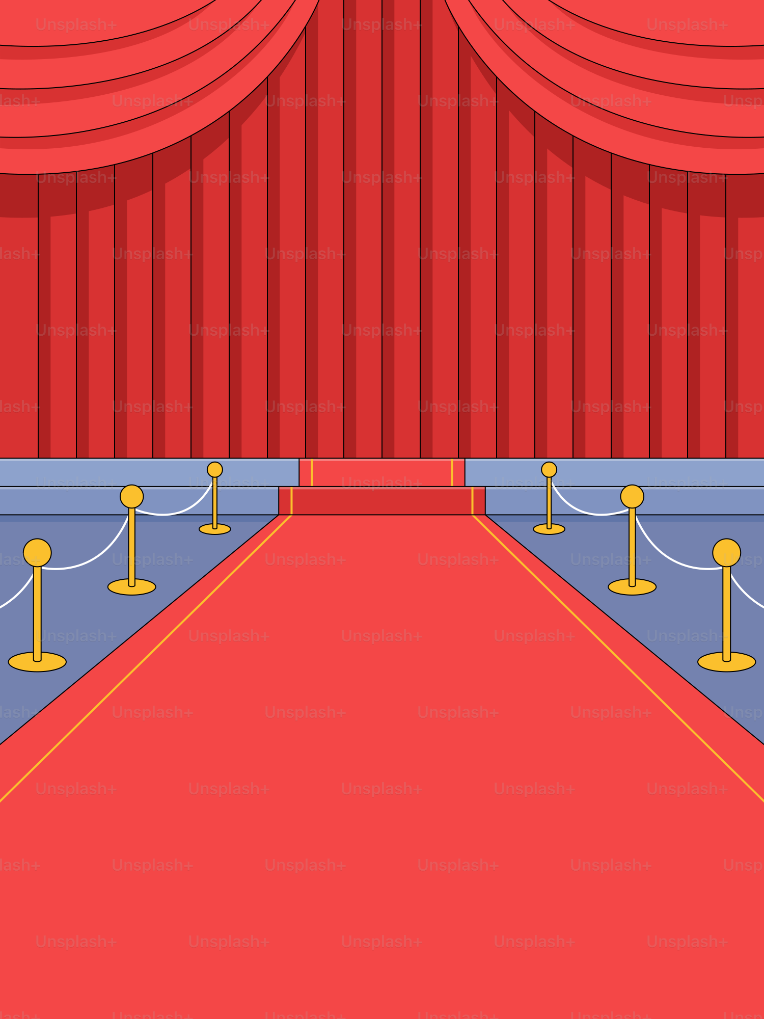 A red carpet and a stage with a red curtain