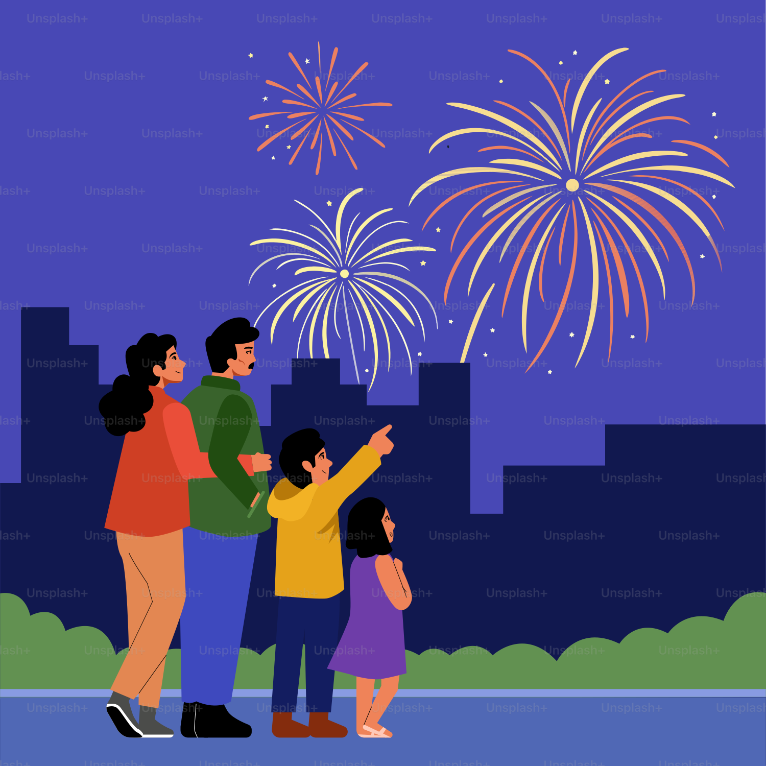 Eine Gruppe von Menschen, die ein Feuerwerk am Himmel beobachten