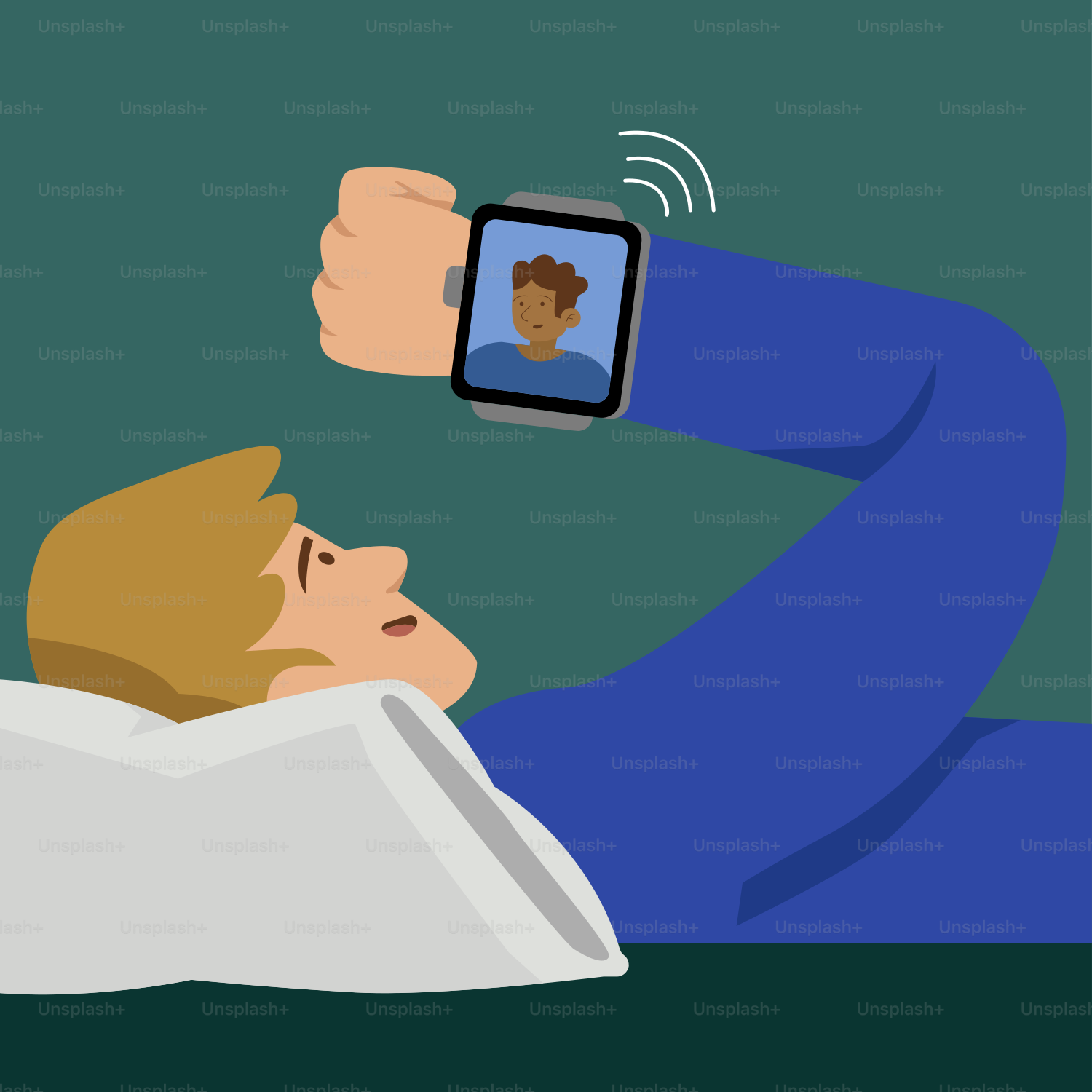 A man laying in bed with a cell phone in his hand