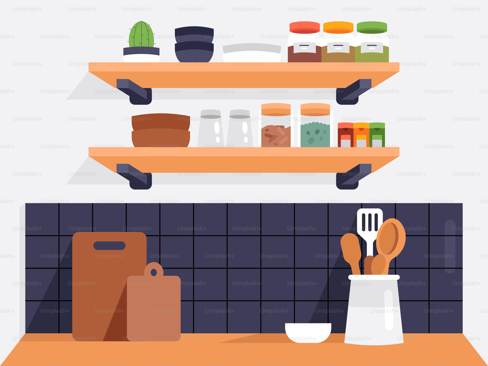 A kitchen counter with utensils on it