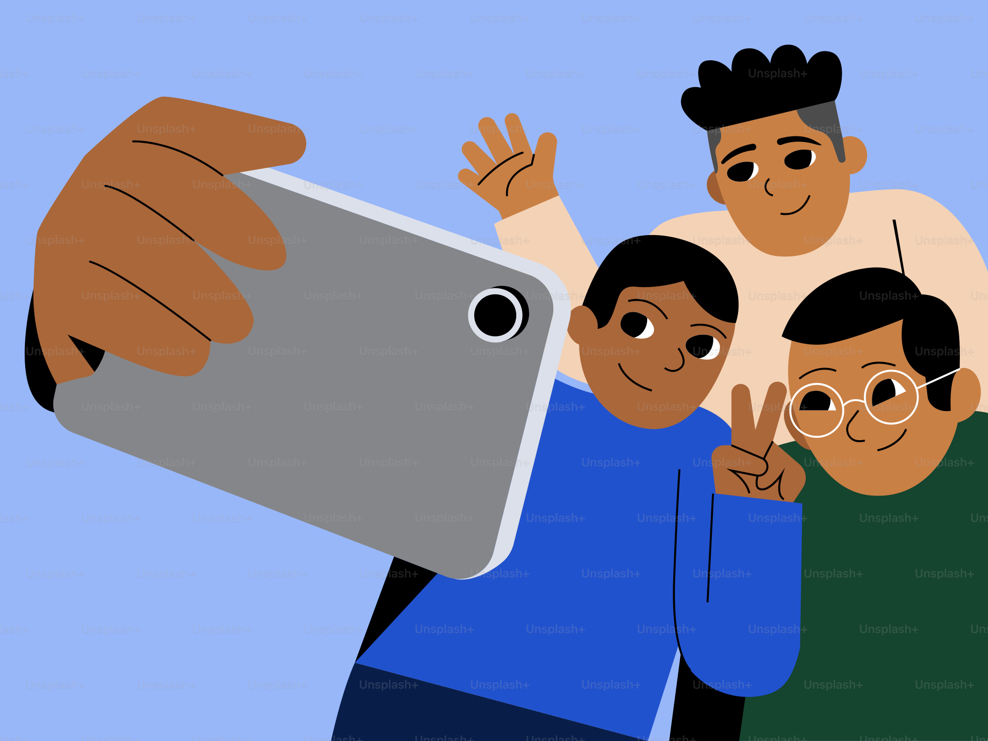 Un groupe de personnes prenant une photo avec un téléphone portable