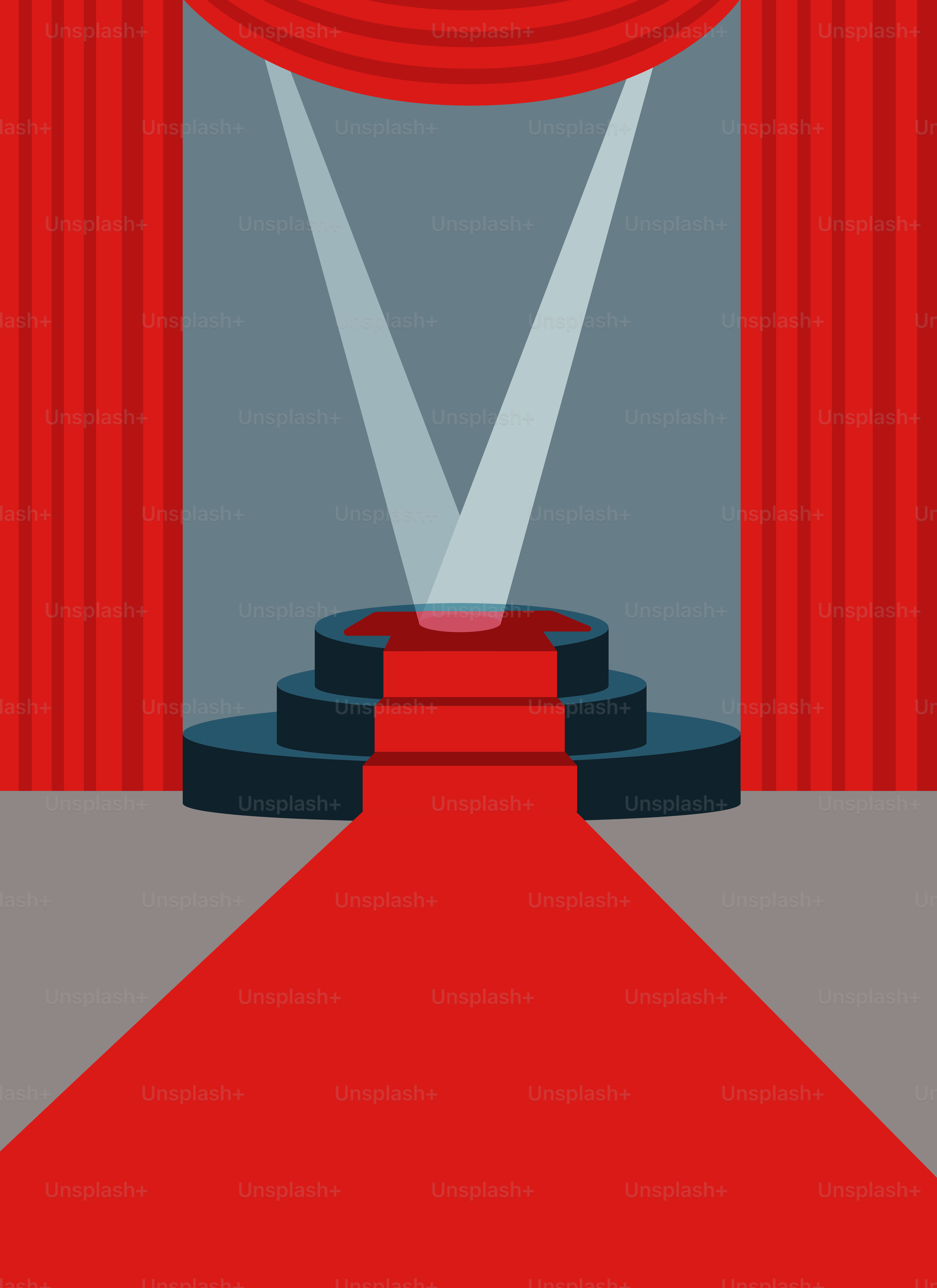 A stage with a red carpet and a spotlight