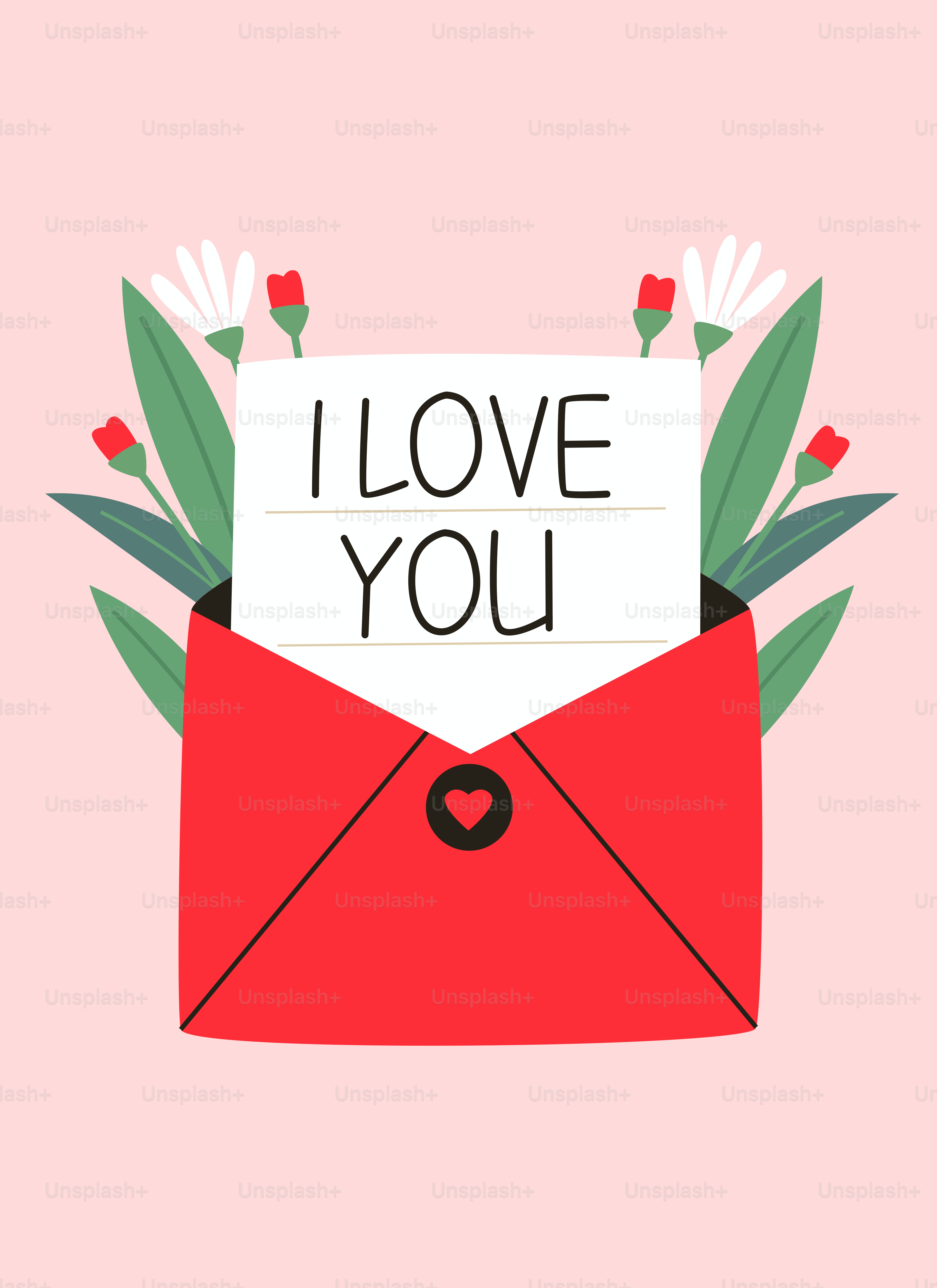 A red envelope with a sign that says i love you