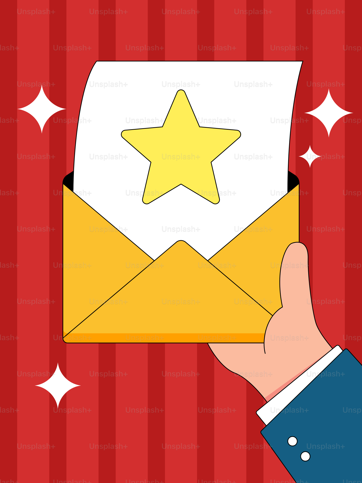 A hand holding an envelope with a star on it
