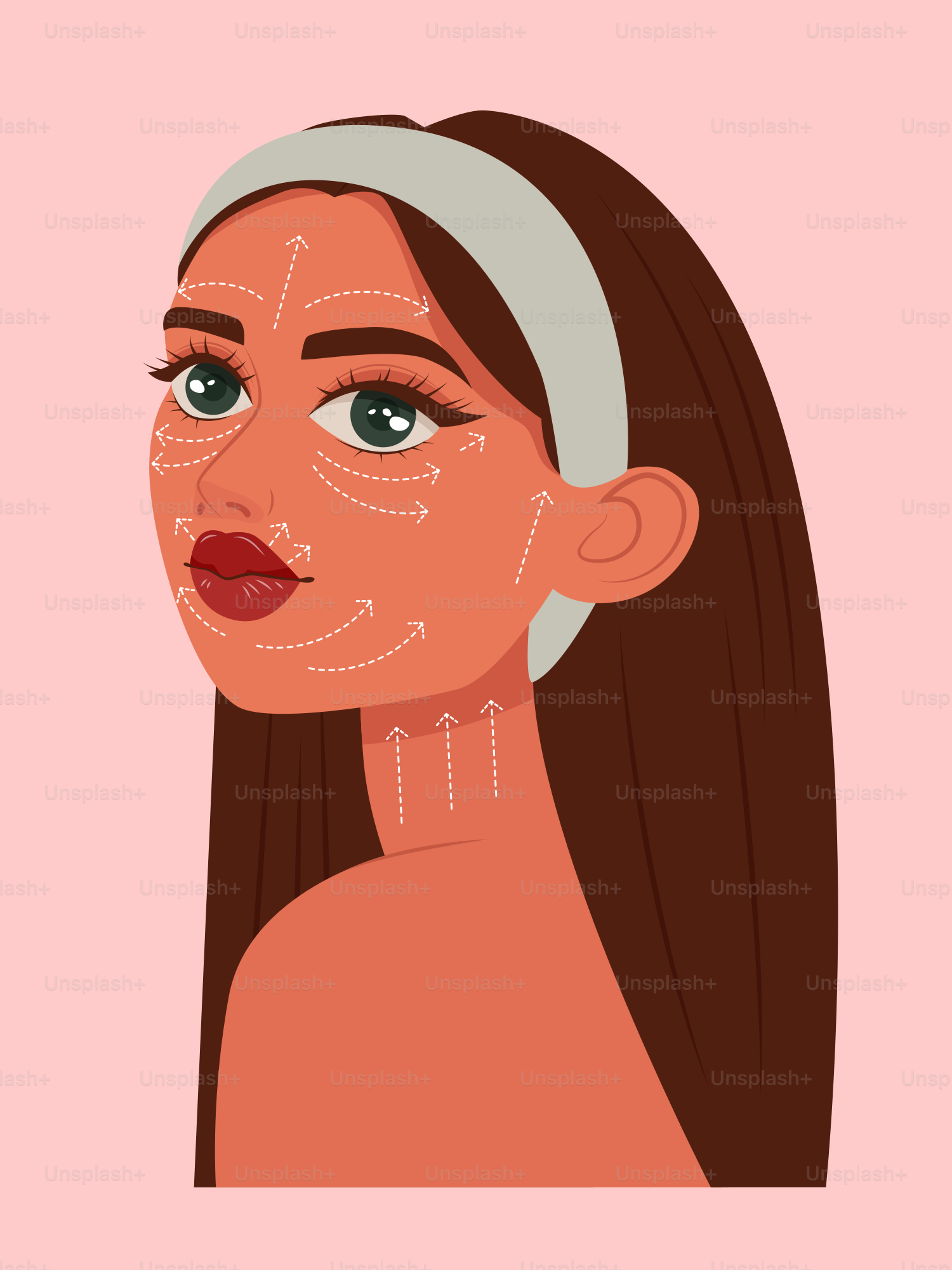 Das Gesicht einer Frau mit gezeichneten Linien