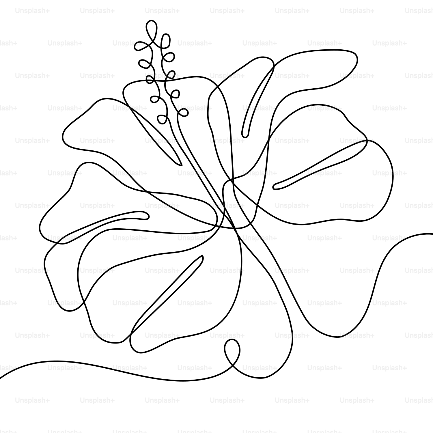 A line drawing of a flower on a white background