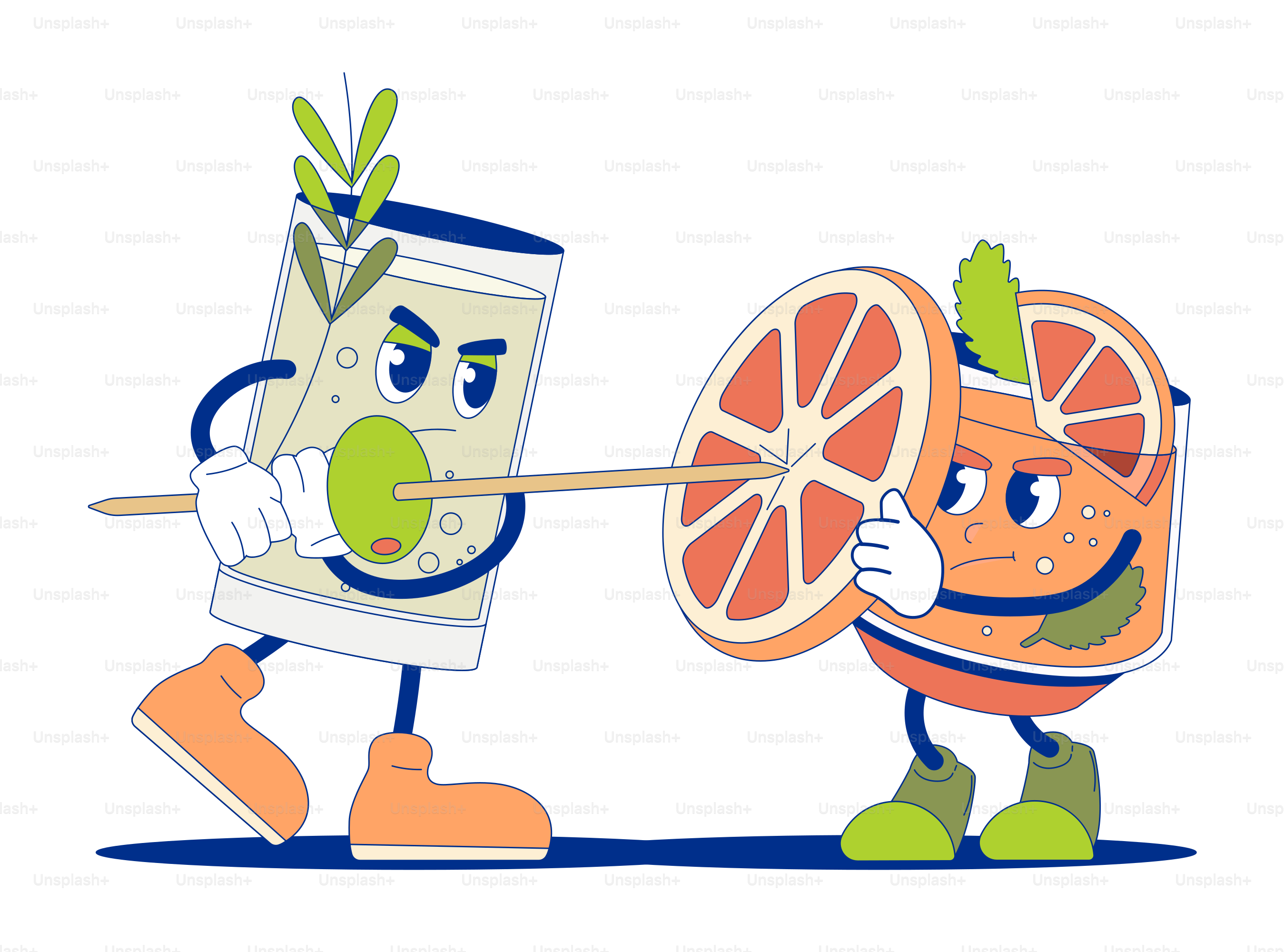 A cartoon character holding a glass of juice