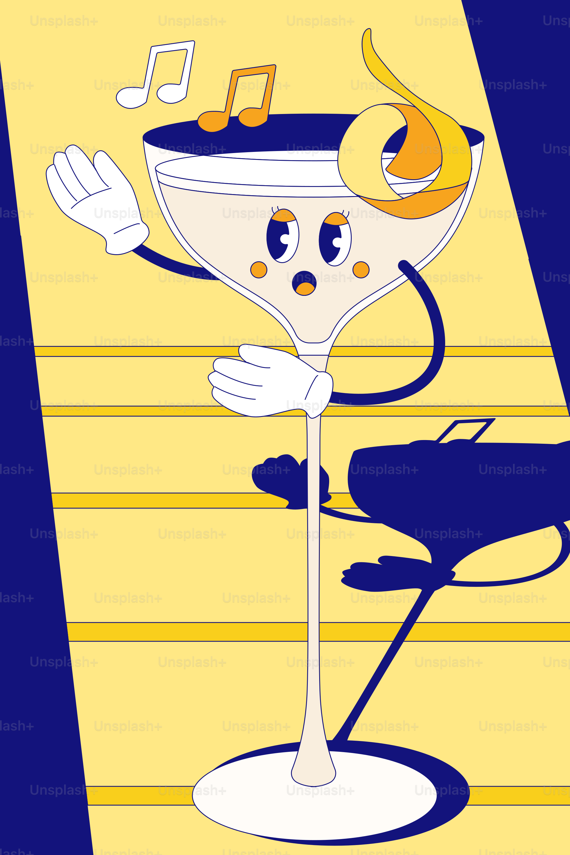 A cartoon of a martini glass with music notes on it
