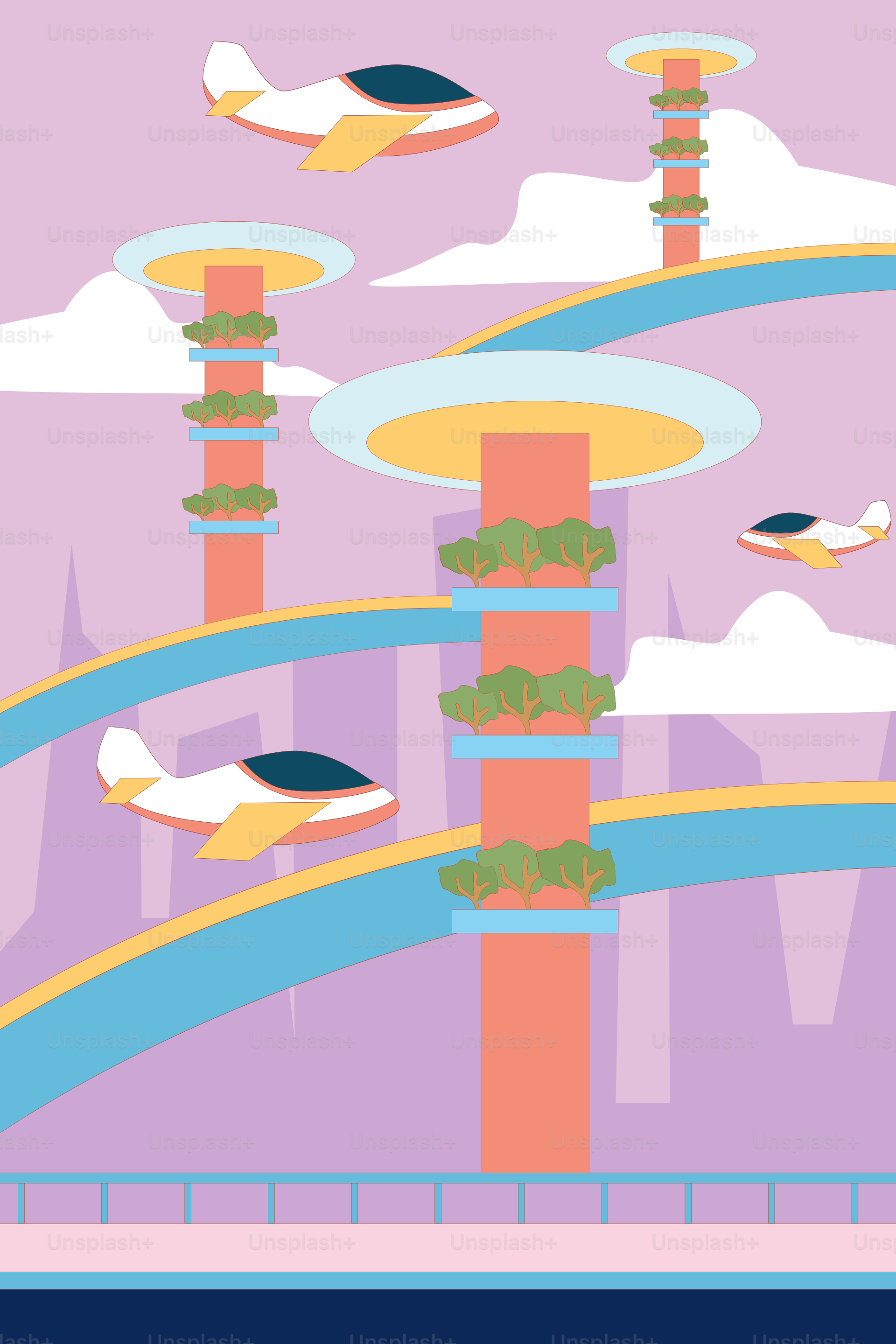 A poster with birds flying over a bridge