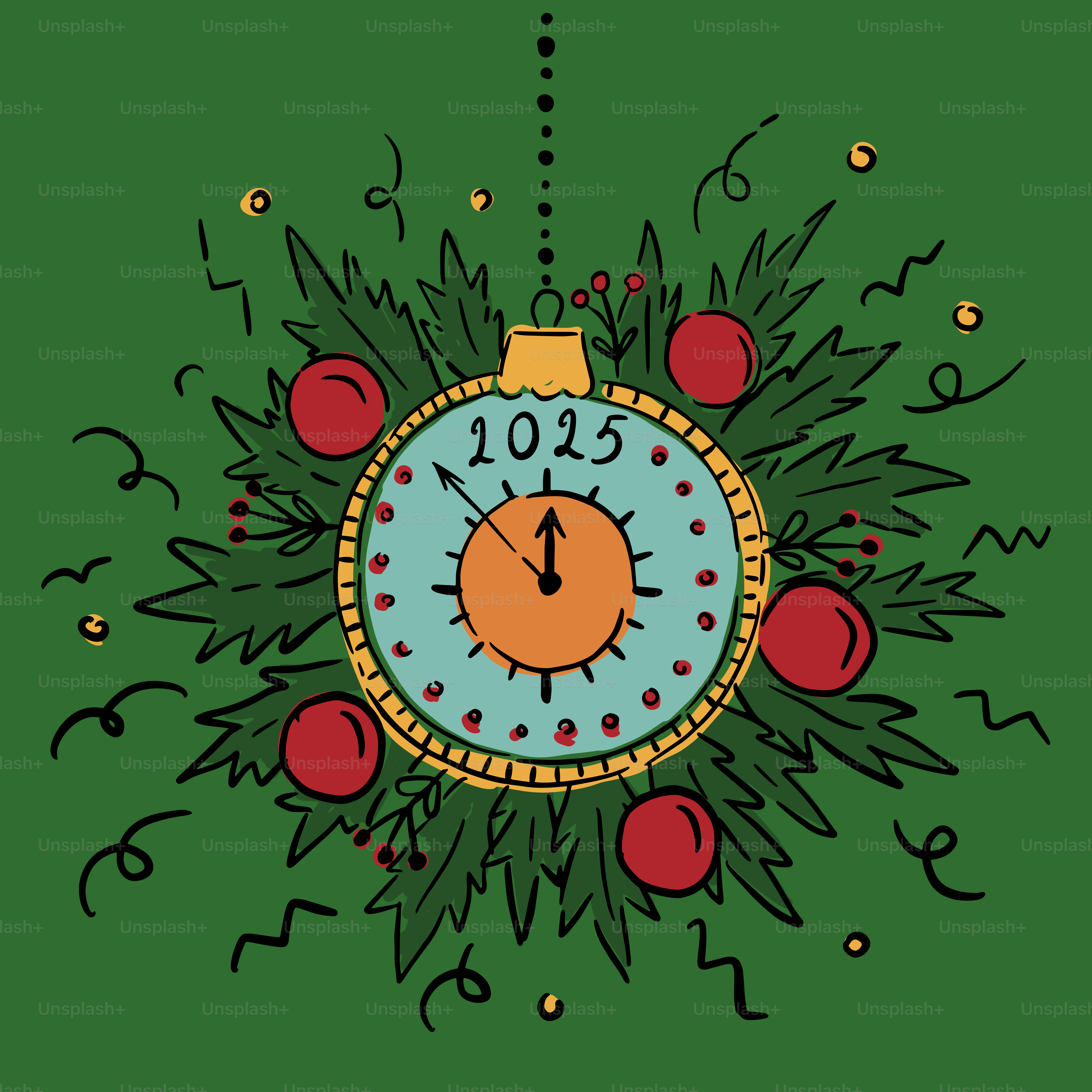 Ein Weihnachtsschmuck mit einer Uhr darauf