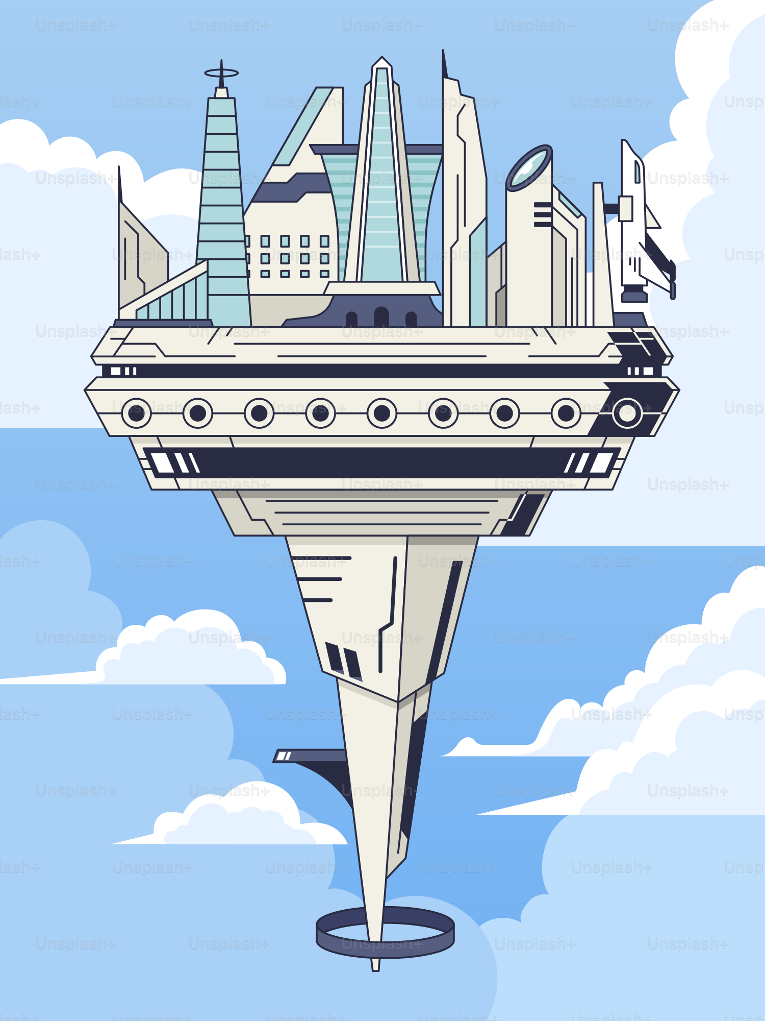 A futuristic city floating in the air