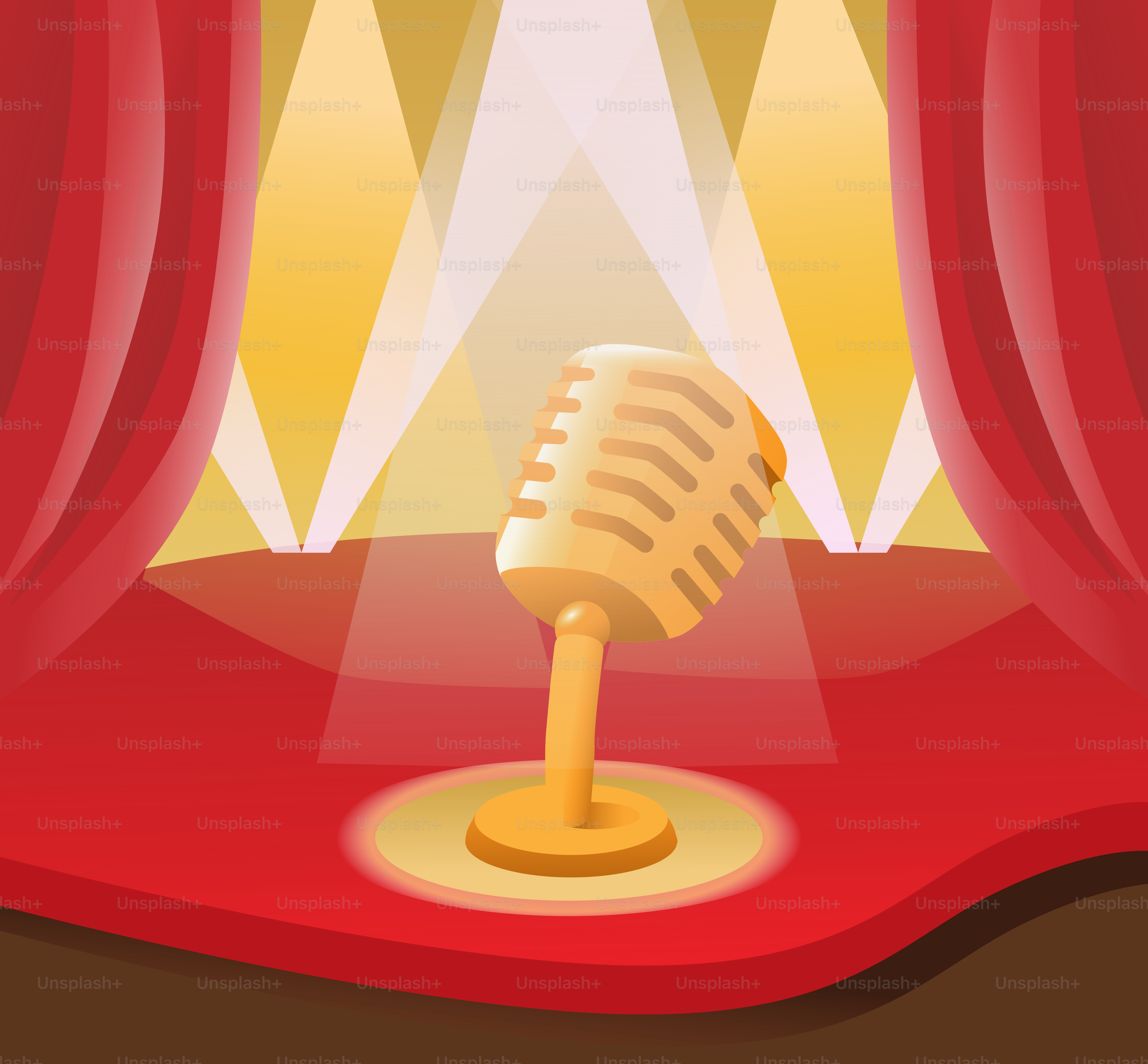 A microphone in front of a red curtain