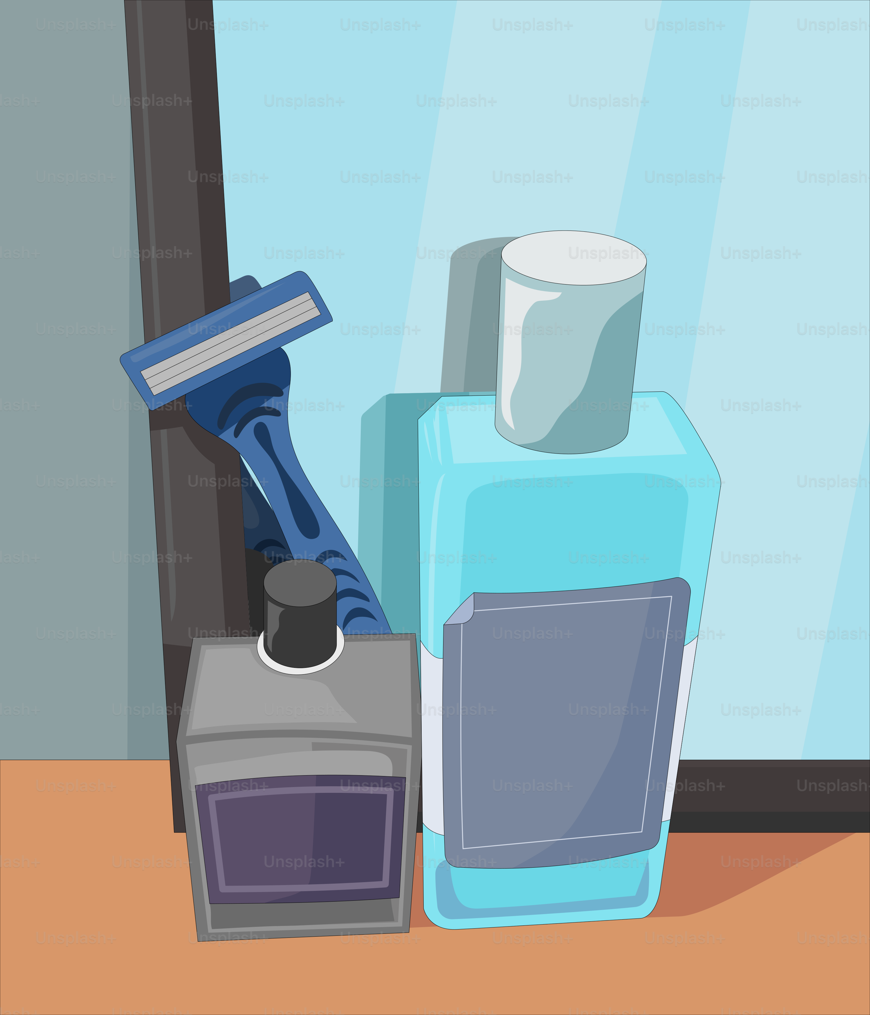 A bottle of soap and a razor on a table