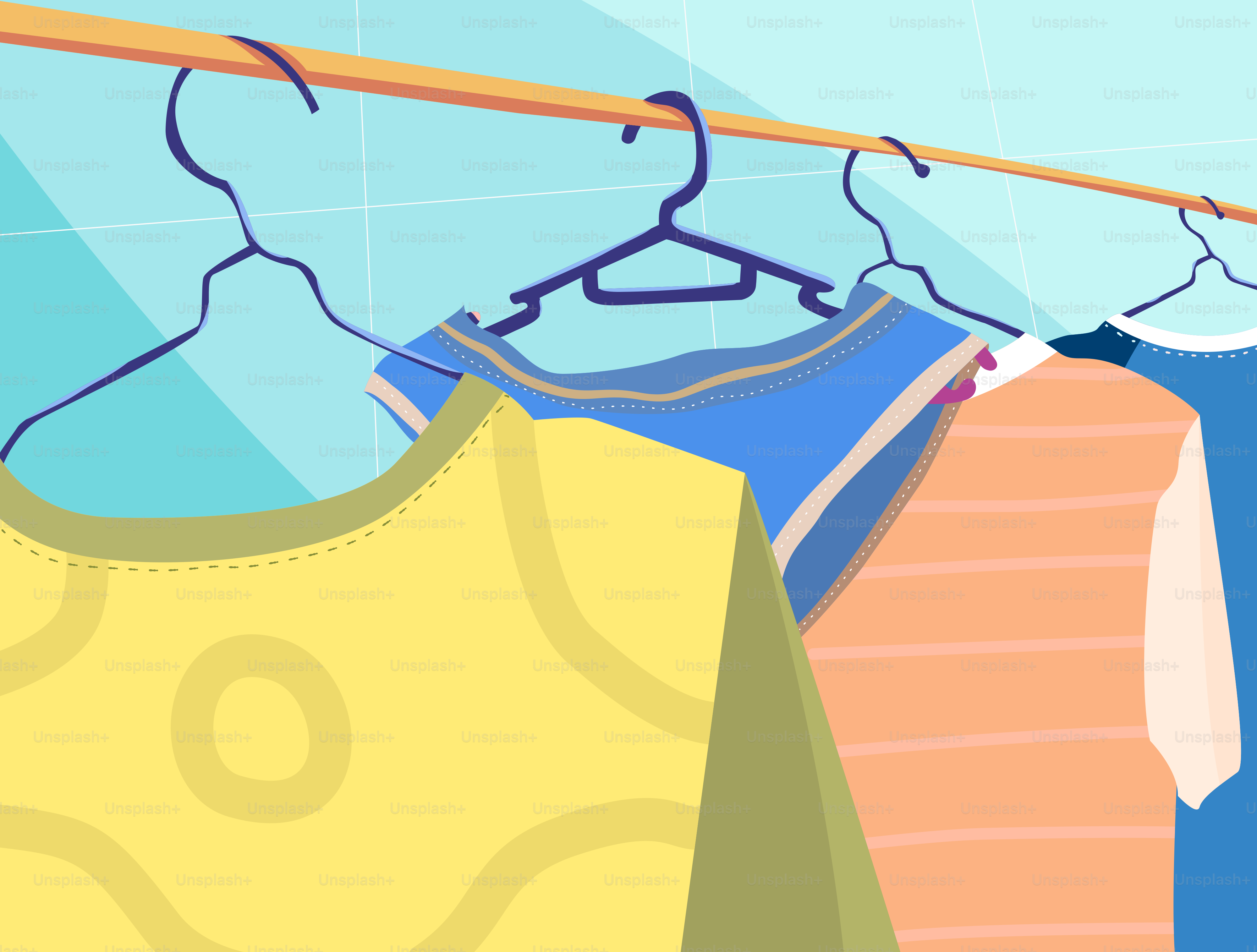 Uma fileira de camisas penduradas em um varal