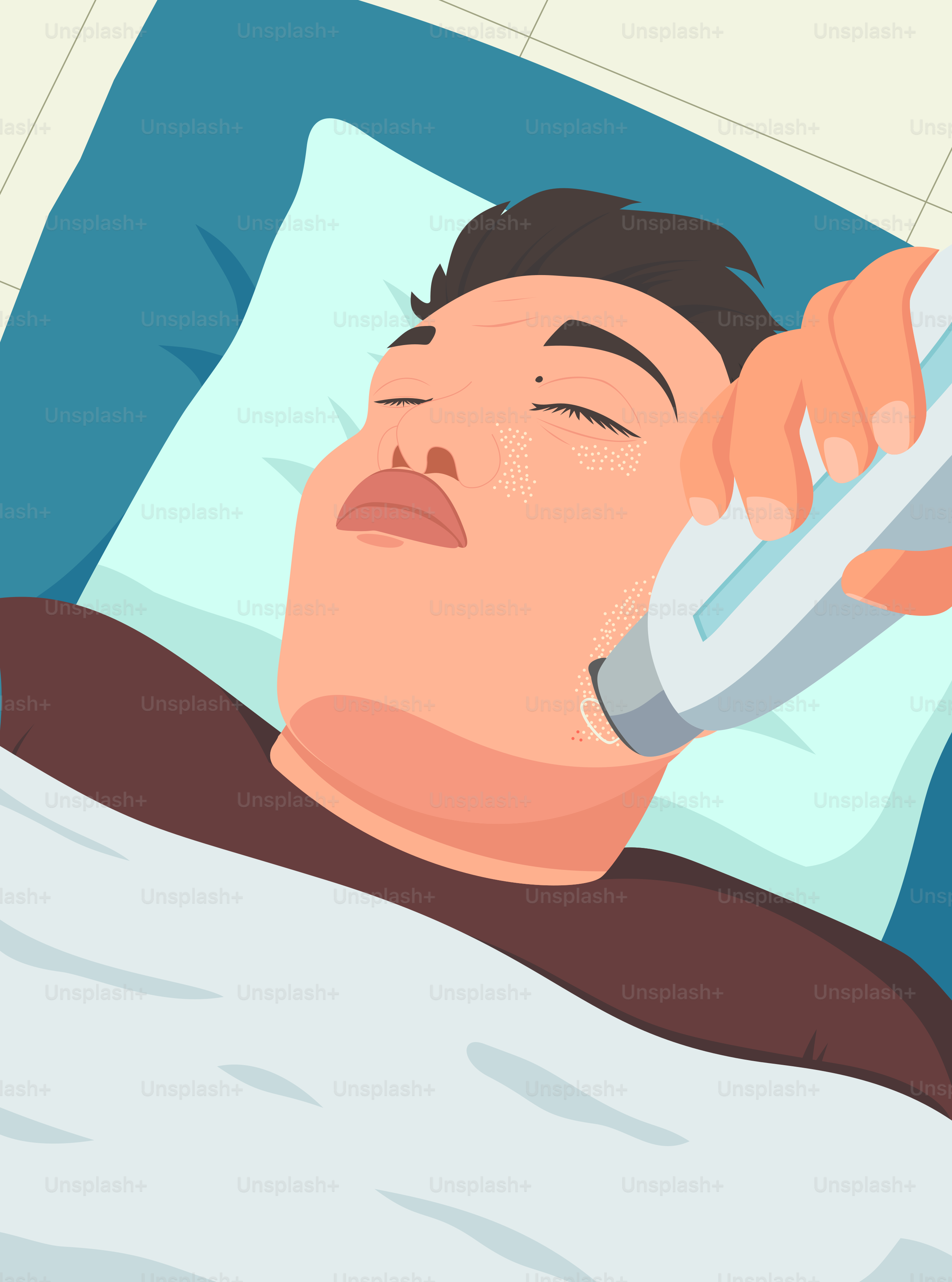 Un hombre acostado en la cama con un control remoto en la mano vector ...