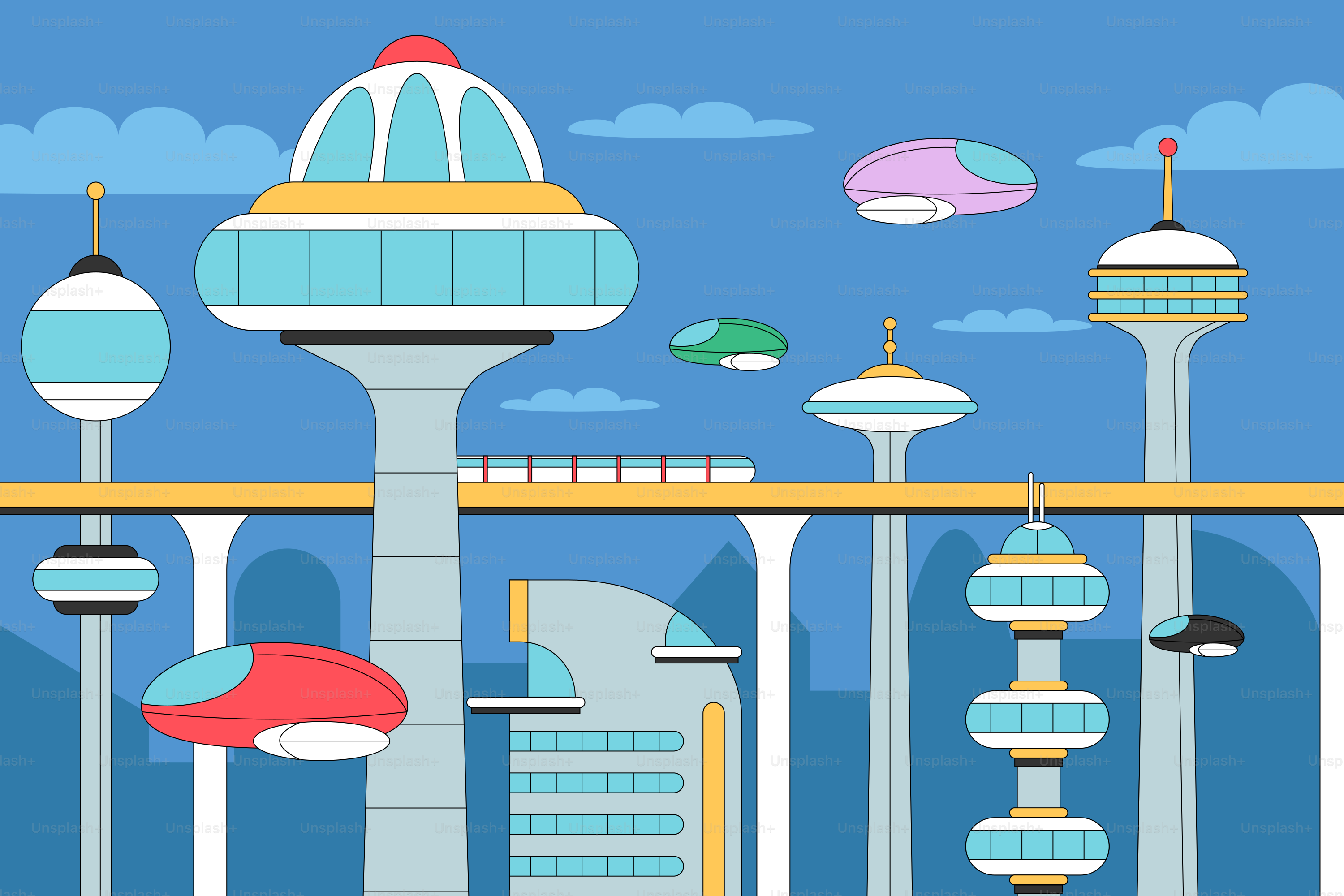 Eine futuristische Stadt mit vielen hohen Gebäuden