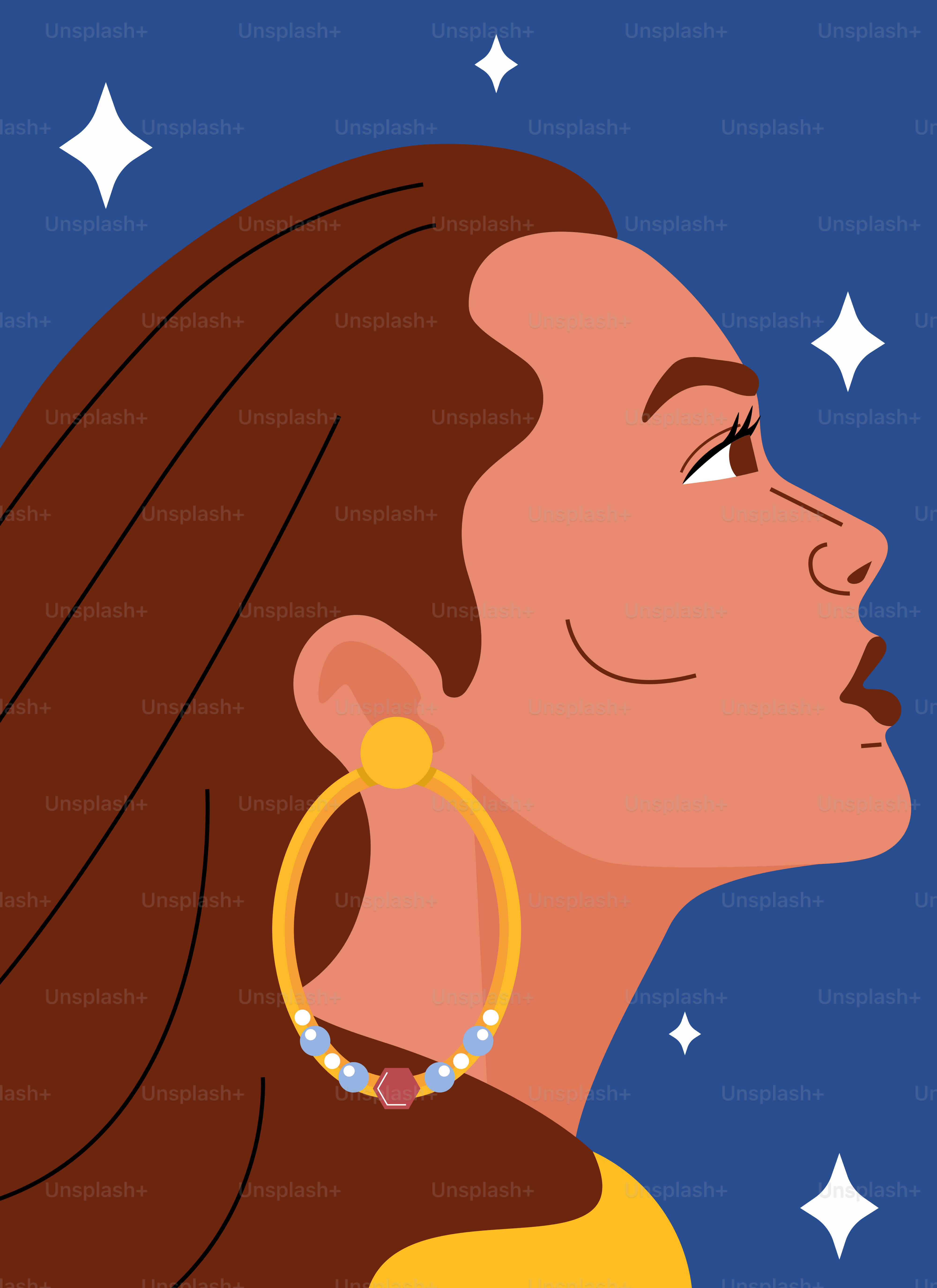 A woman with long hair wearing a pair of earrings