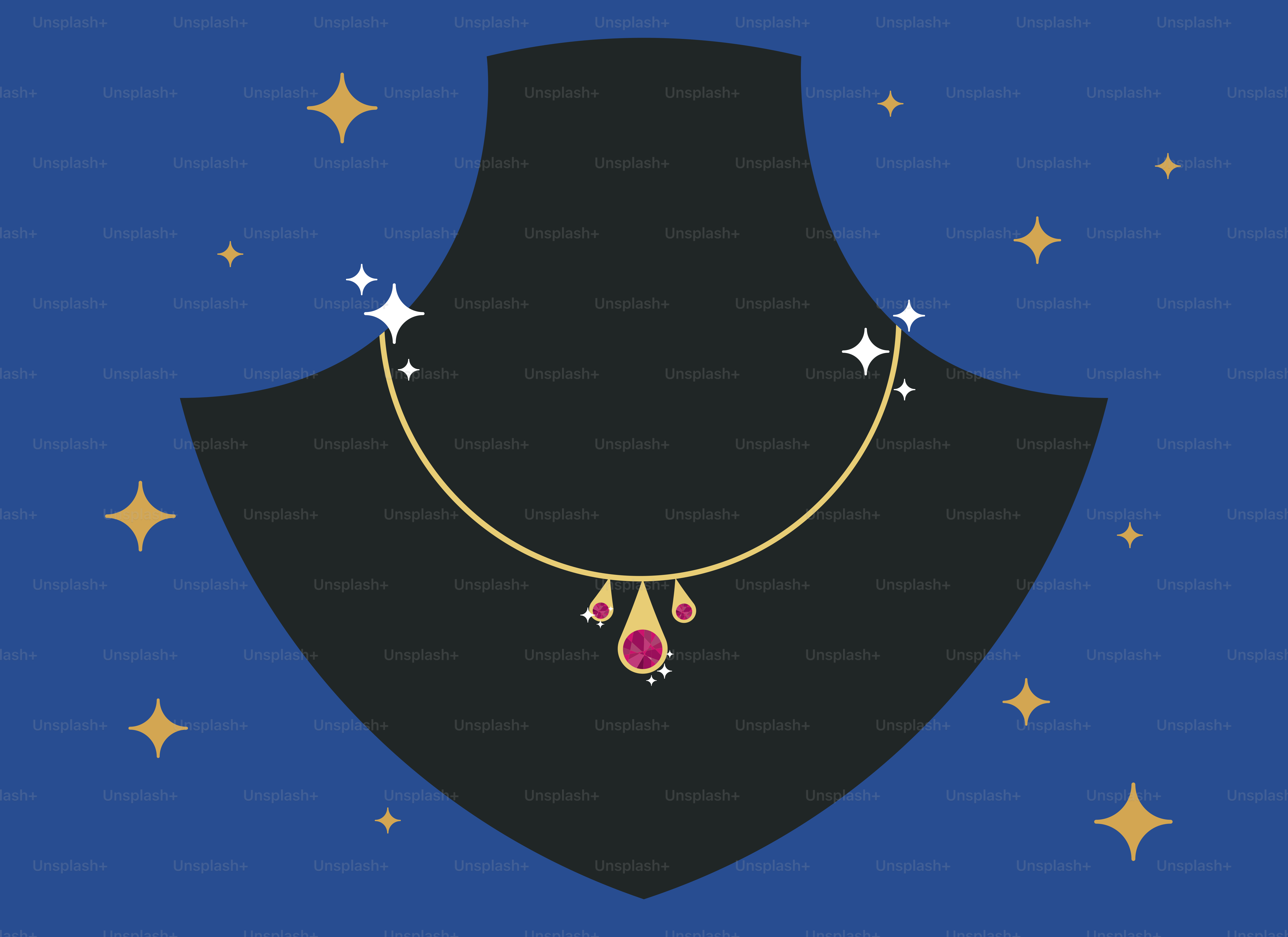 A necklace on a mannequin with stars around it