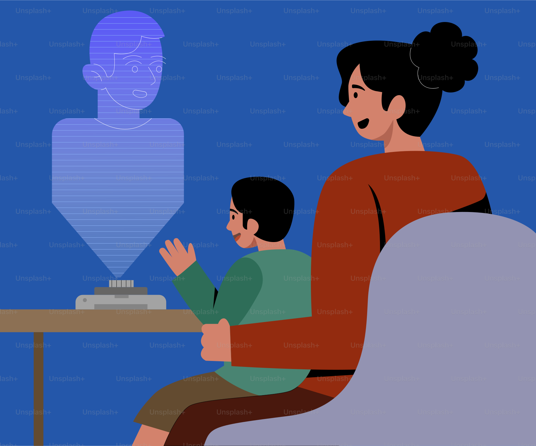 A woman sitting at a table with a child