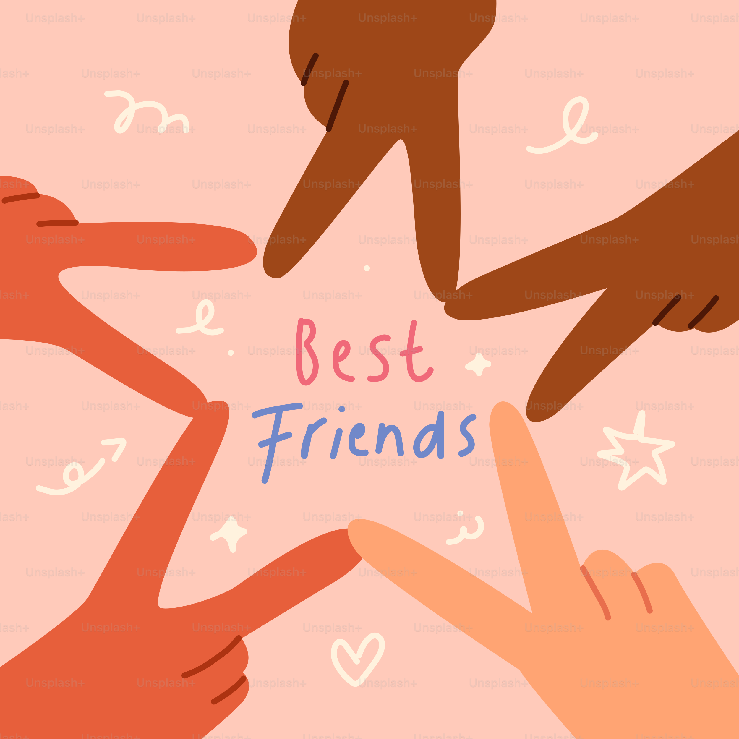 Un groupe de mains formant une étoile avec les mots meilleurs amis