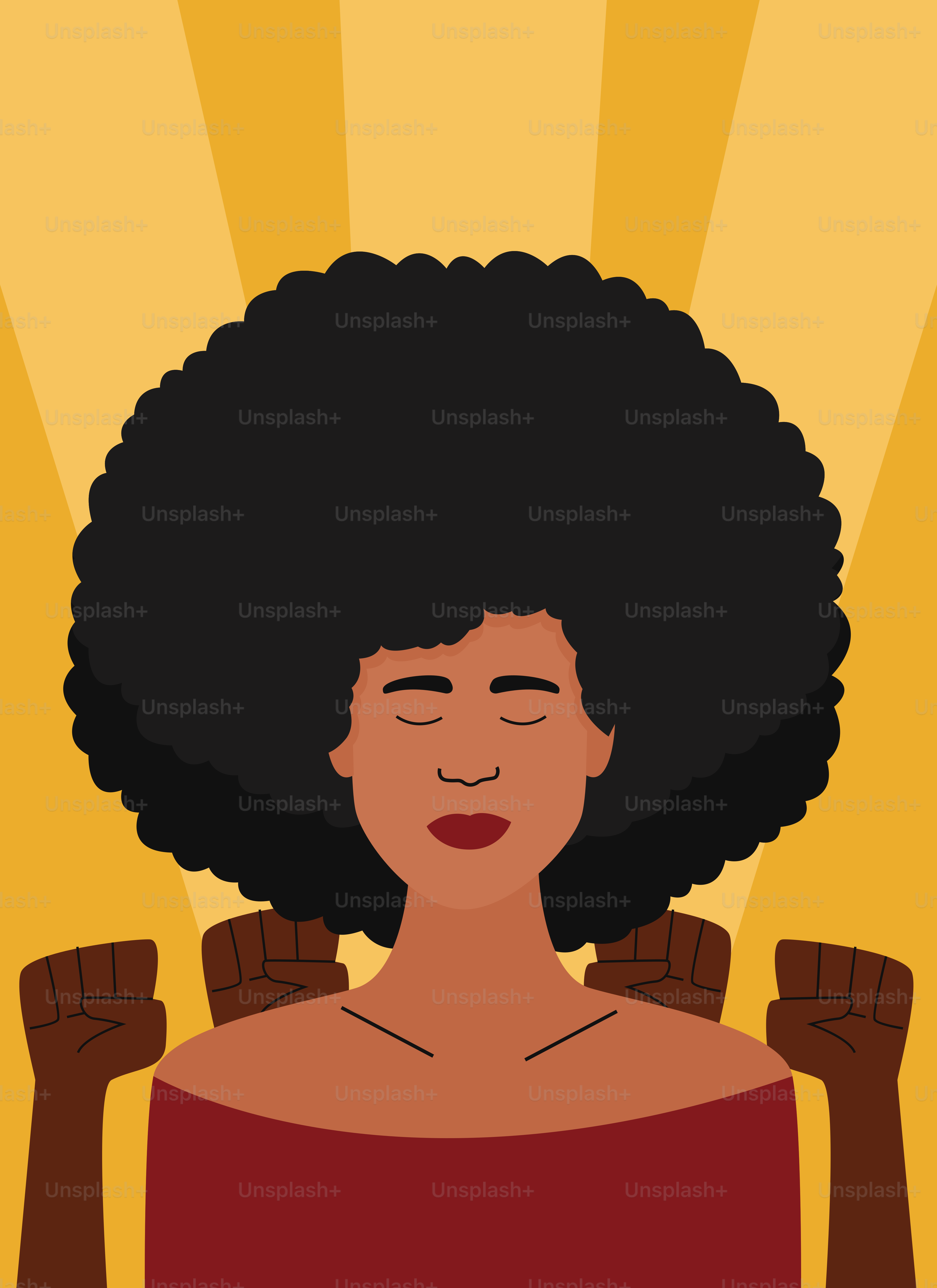 A woman with an afro is sitting in a chair