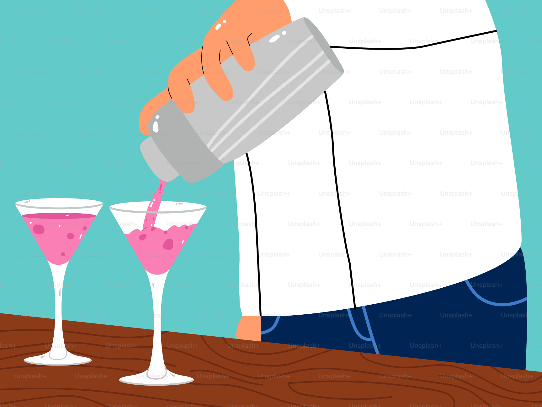 A man pouring a drink into two glasses