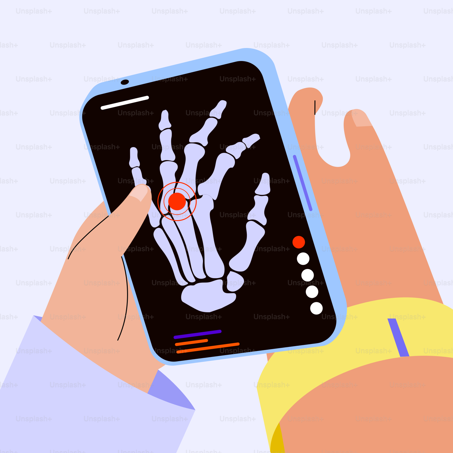 A person holding a cell phone with a skeleton on it