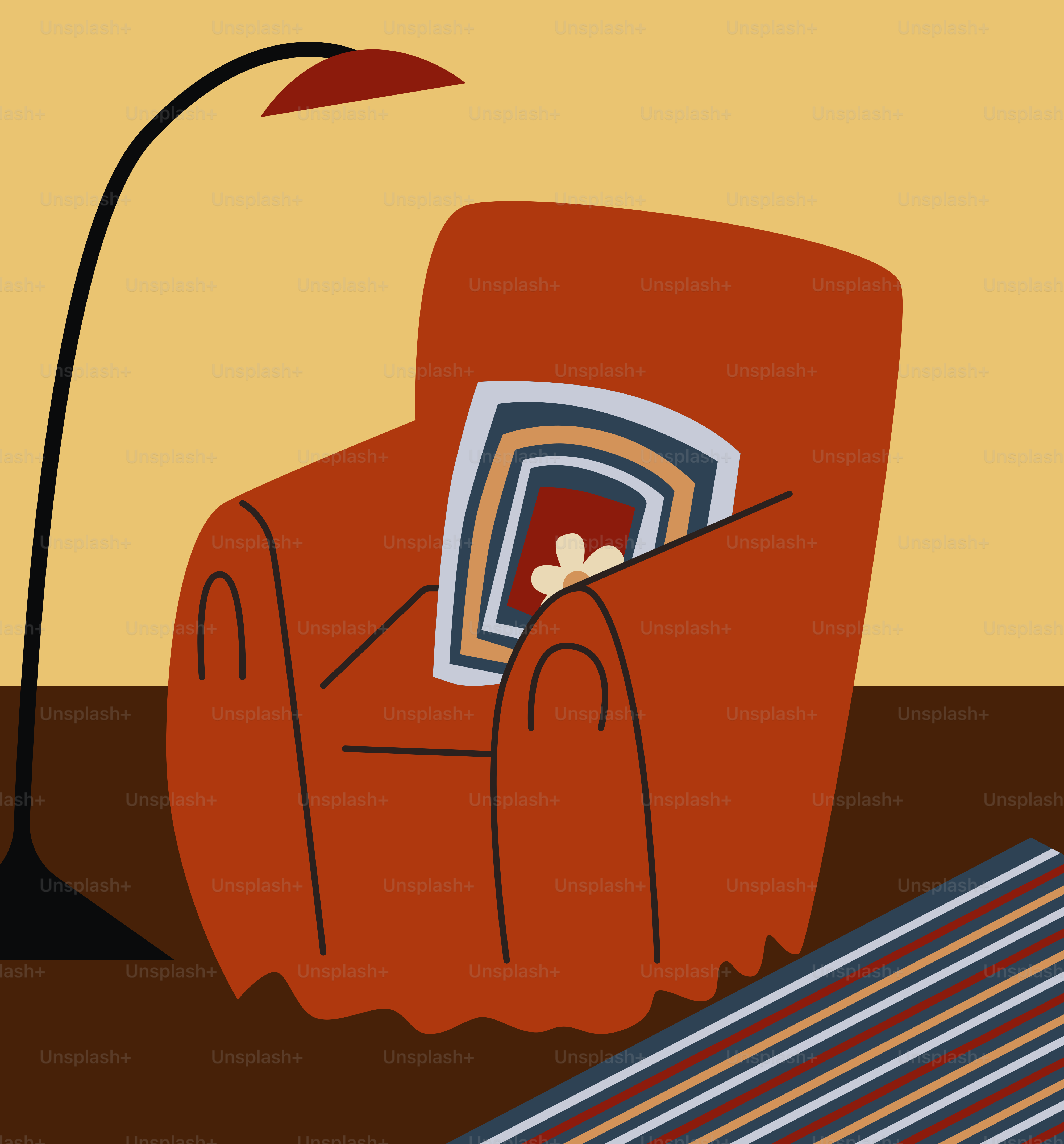Une peinture d’une chaise et d’une lampe sur une table