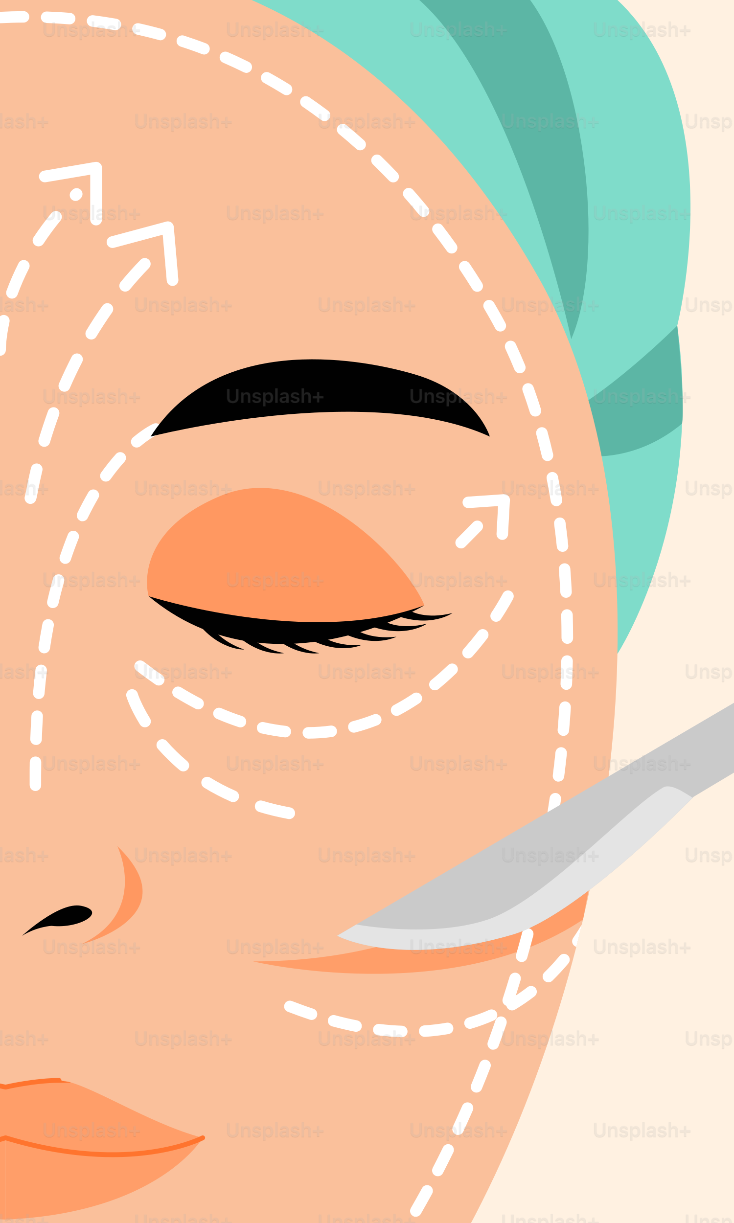 A woman's face with lines drawn on it