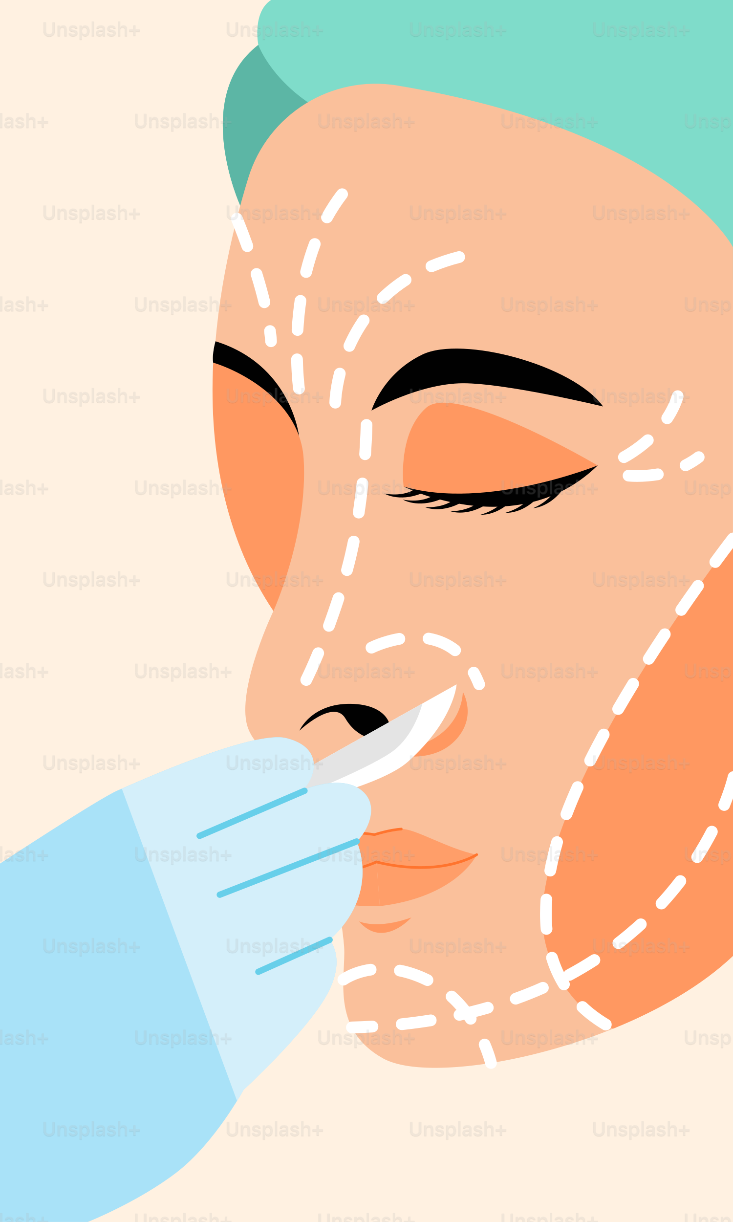 A woman with a plastic glove on her nose