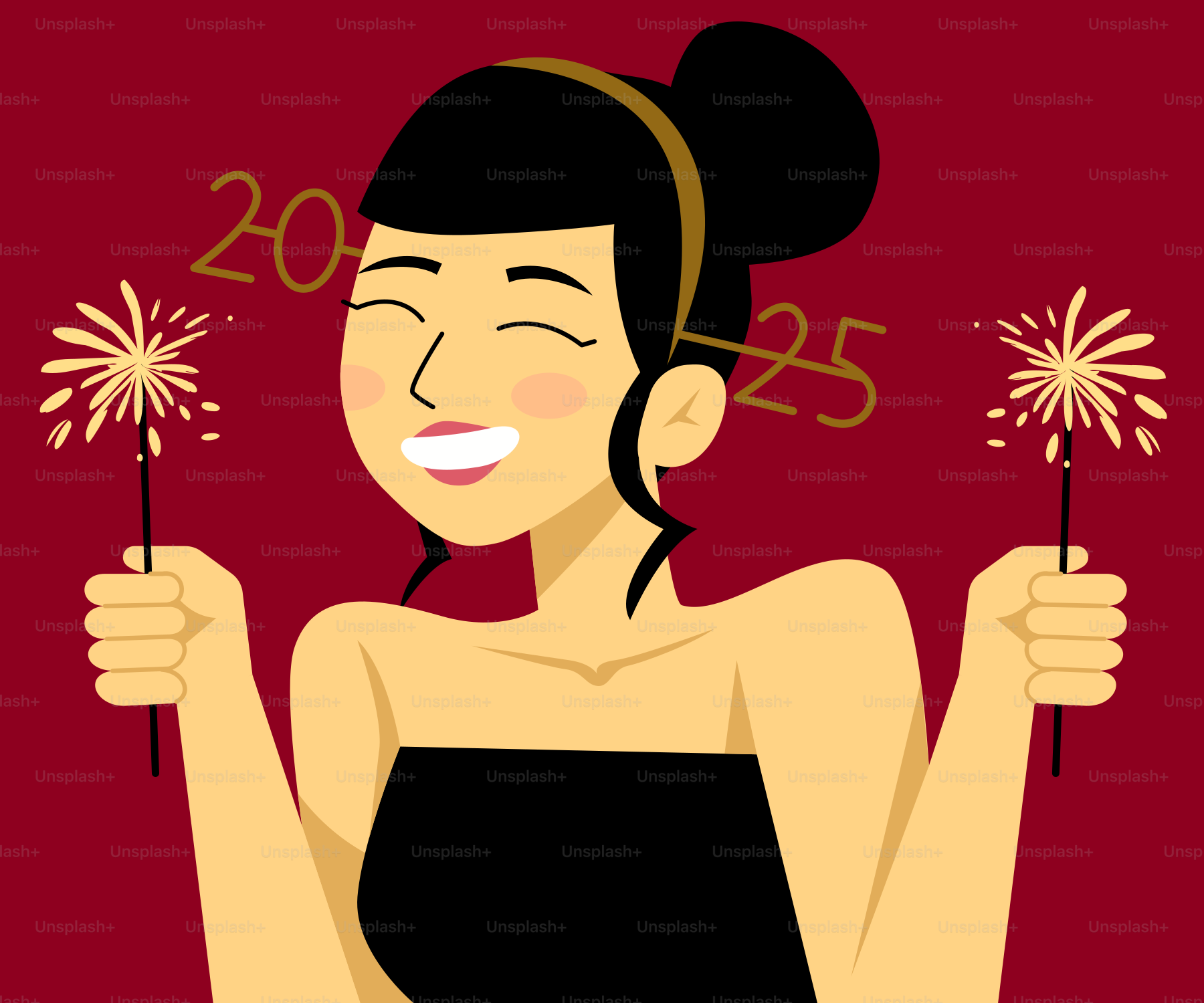 A woman in a black dress holding two sparklers