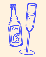 Una botella de vino y una copa de vino