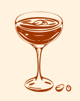A drawing of a wine glass with a liquid in it