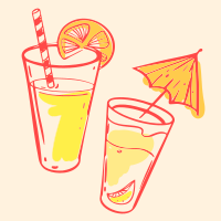 Un dibujo de dos vasos de limonada y un paraguas