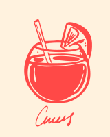 A drawing of a cup of liquid with a spoon