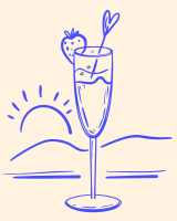 Un dibujo de una copa de vino con pajita y una fresa encima