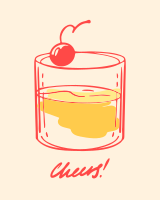 Un dessin d’un verre de liquide avec une cerise sur le dessus