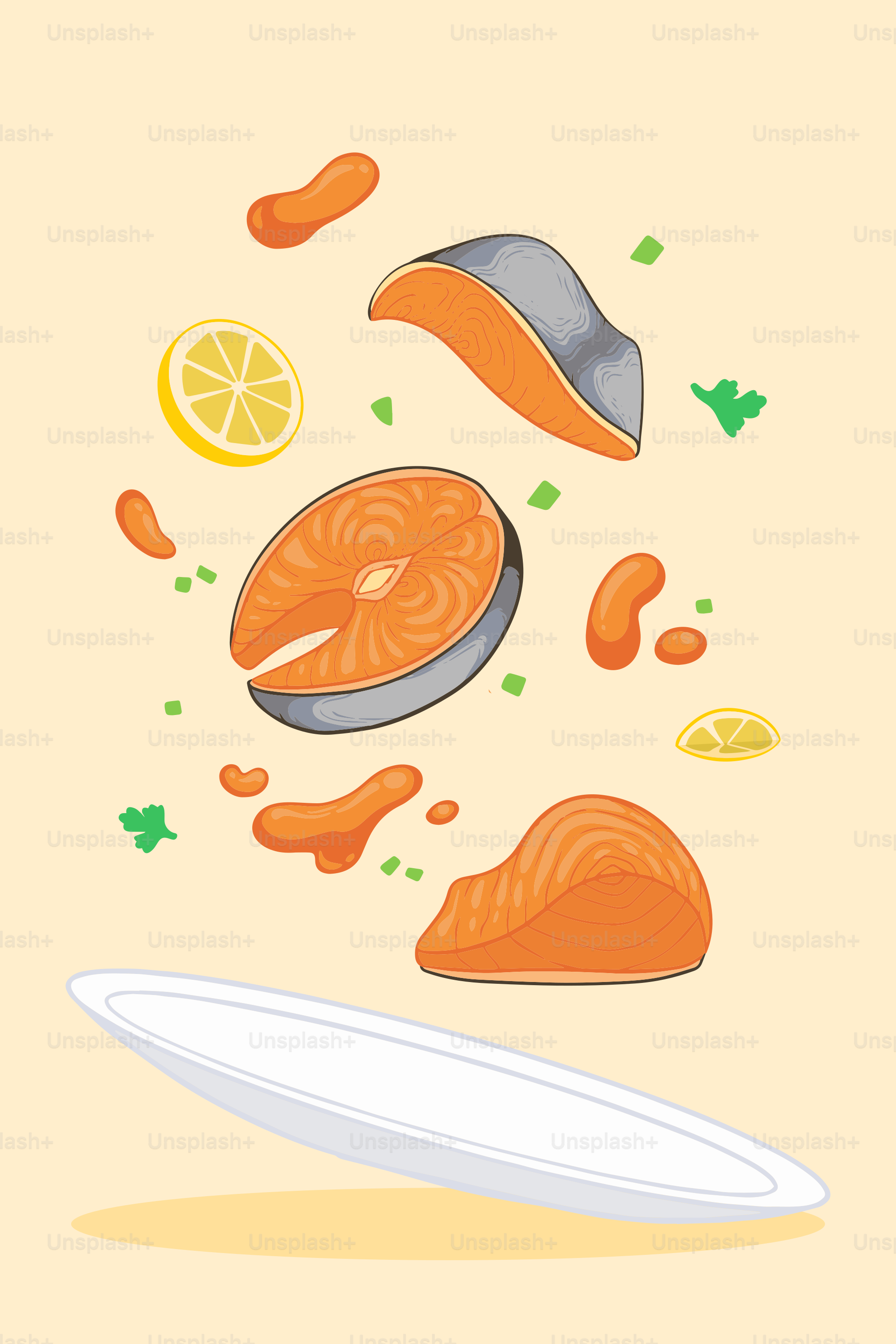 Un trozo de salmón y un trozo de limón en un plato