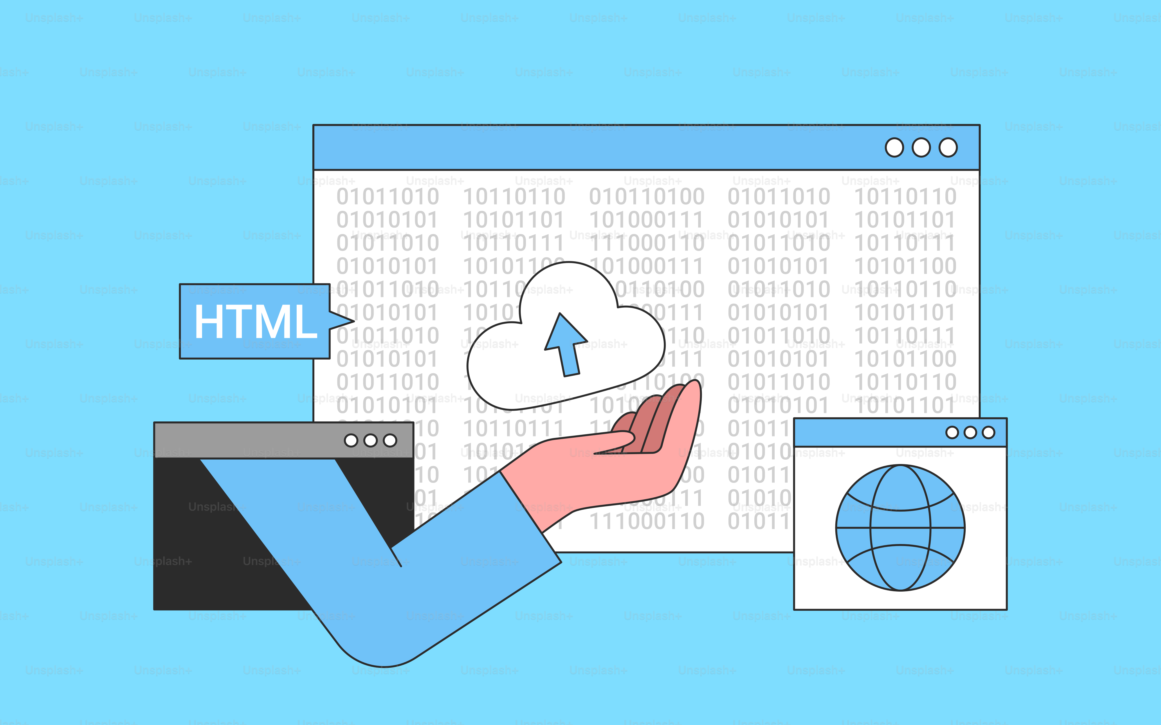 A hand holding a laptop with a cloud above it