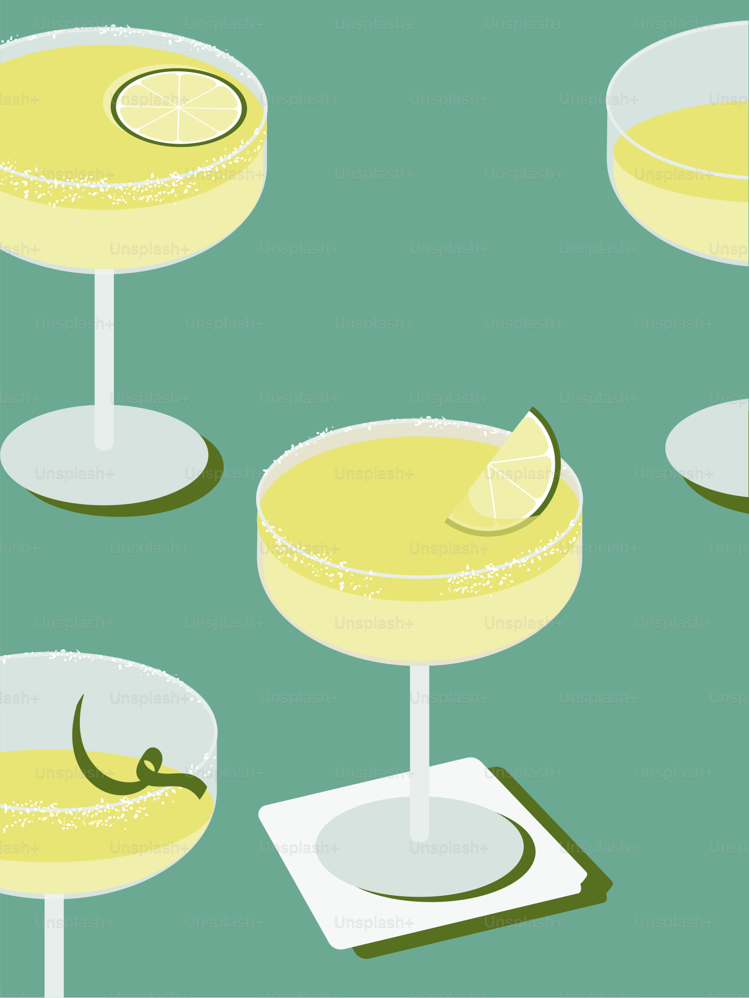 Una serie de vasos llenos de diferentes tipos de bebidas