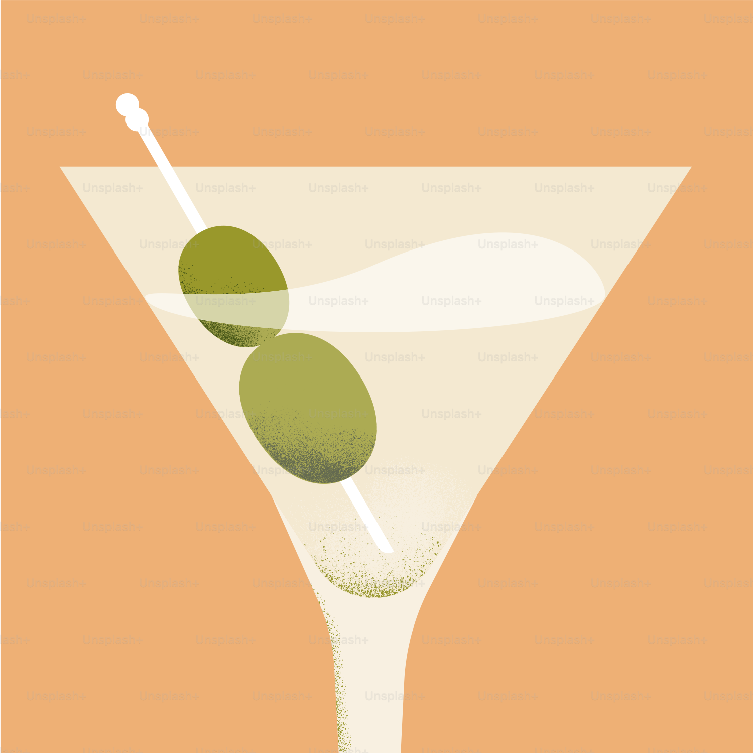 Una copa de martini con adorno de aceitunas verdes