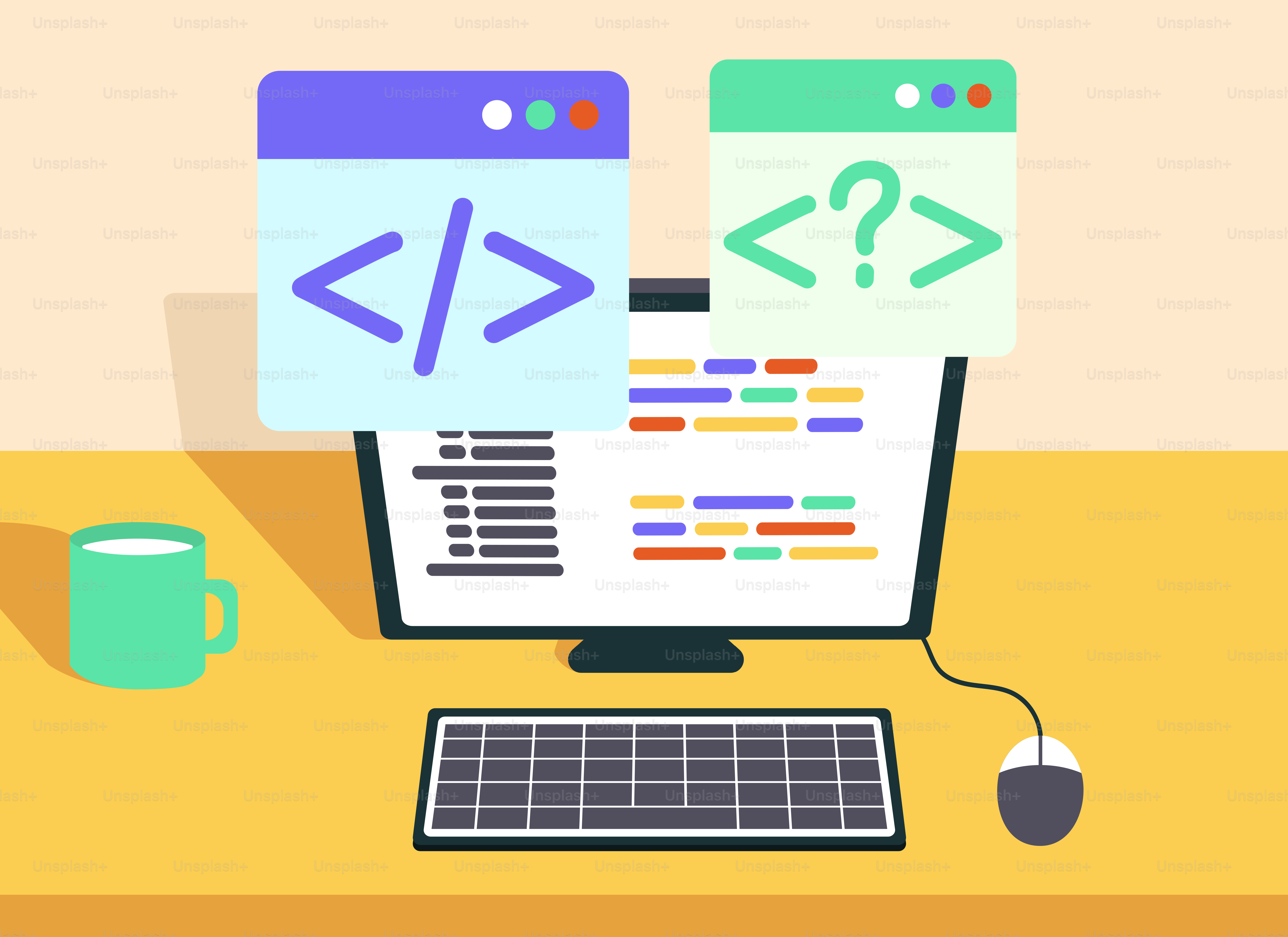 A desk with a computer and a mouse on it