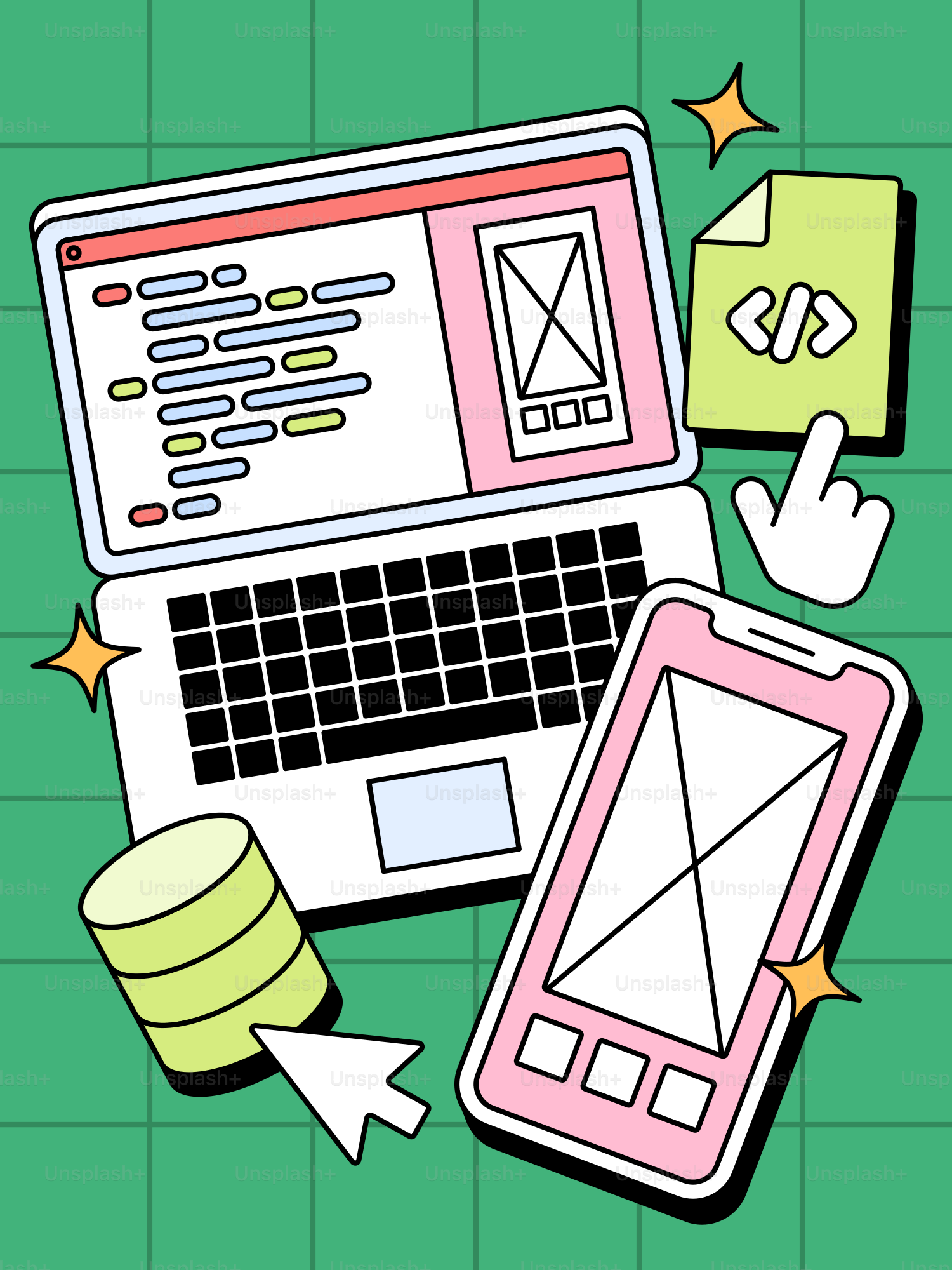 A laptop computer sitting on top of a green table