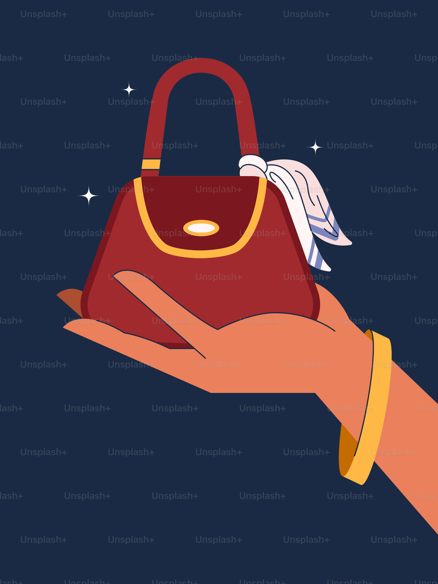 Una mano sosteniendo un bolso rojo con un ángel en él