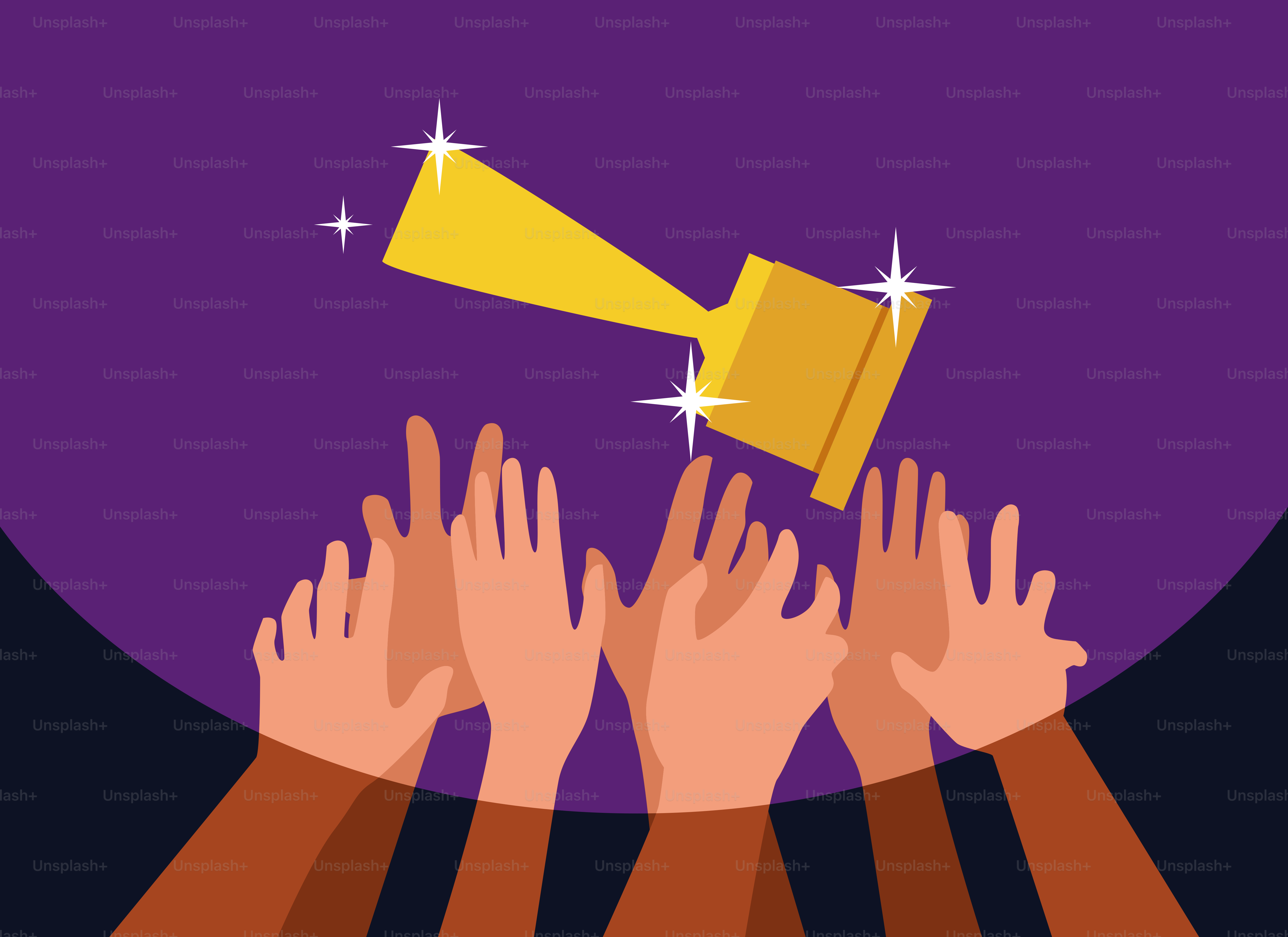 A group of people reaching for a yellow object